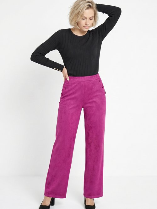 Pantalon droit ceinture élastiquée tissu suédé Femme Violet NICE MV1