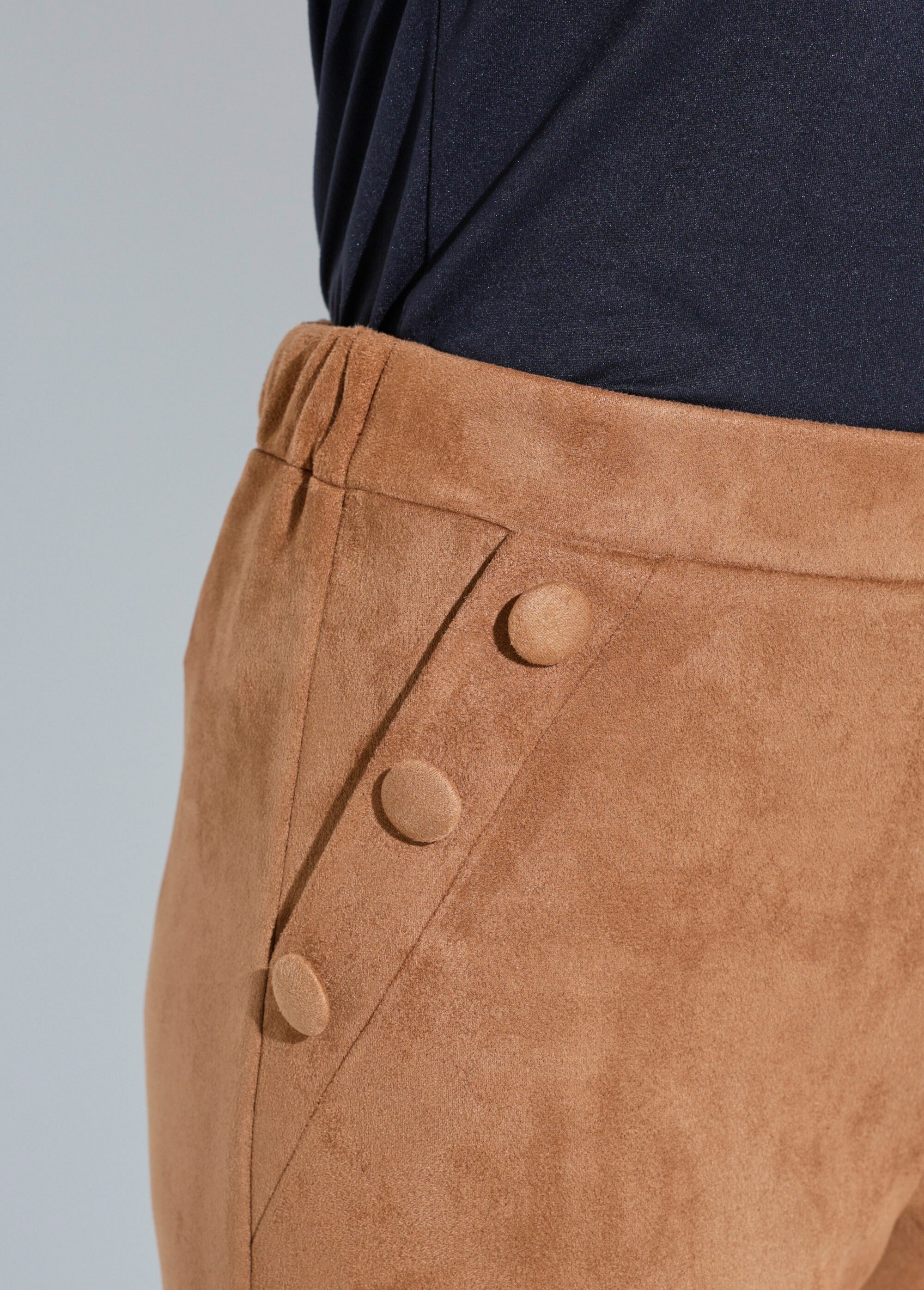 Pantalon droit ceinture élastiquée tissu suédé Femme Marron NICE DE1