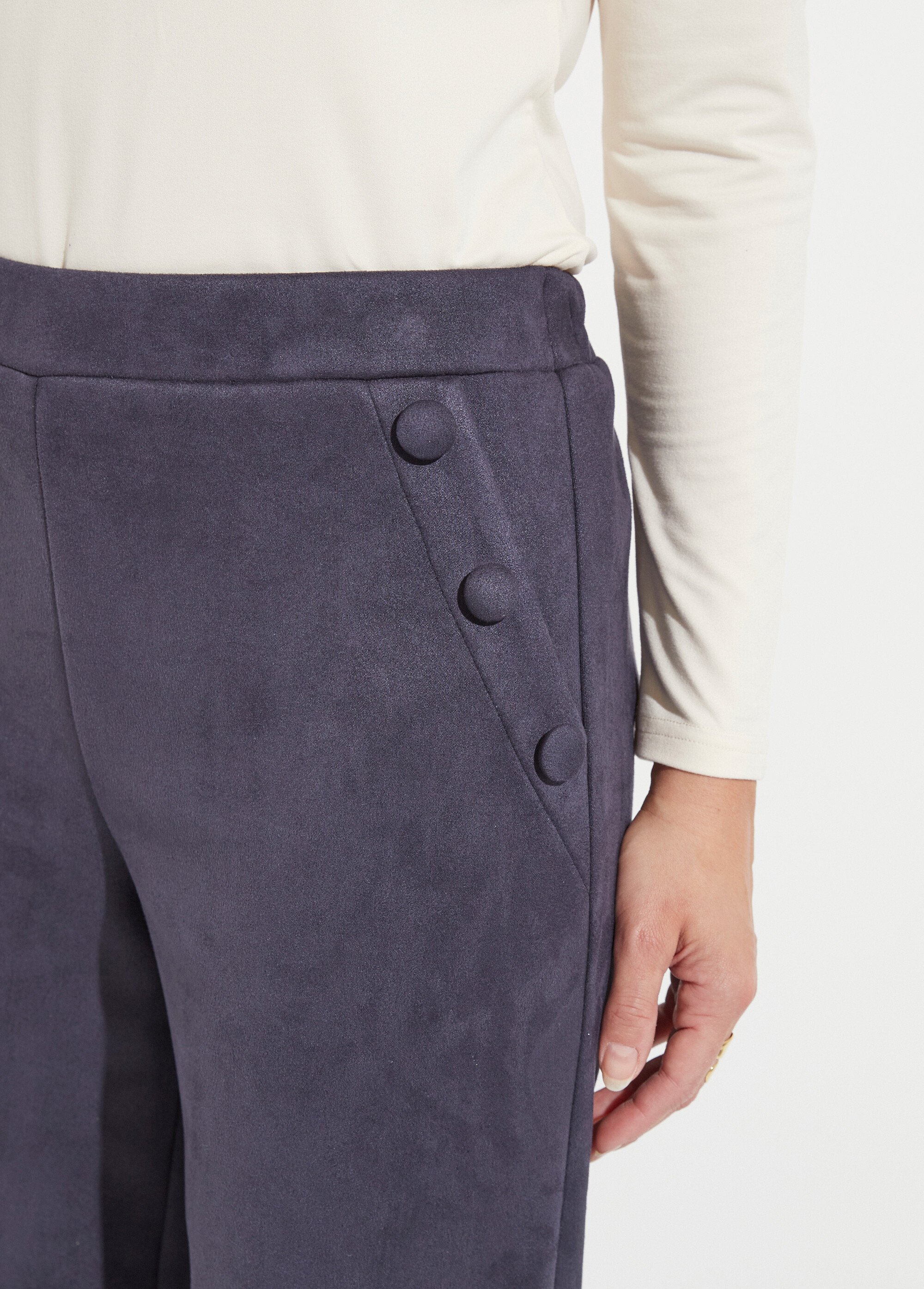 Pantalon droit ceinture élastiquée tissu suédé Femme Bleu NICE DE1