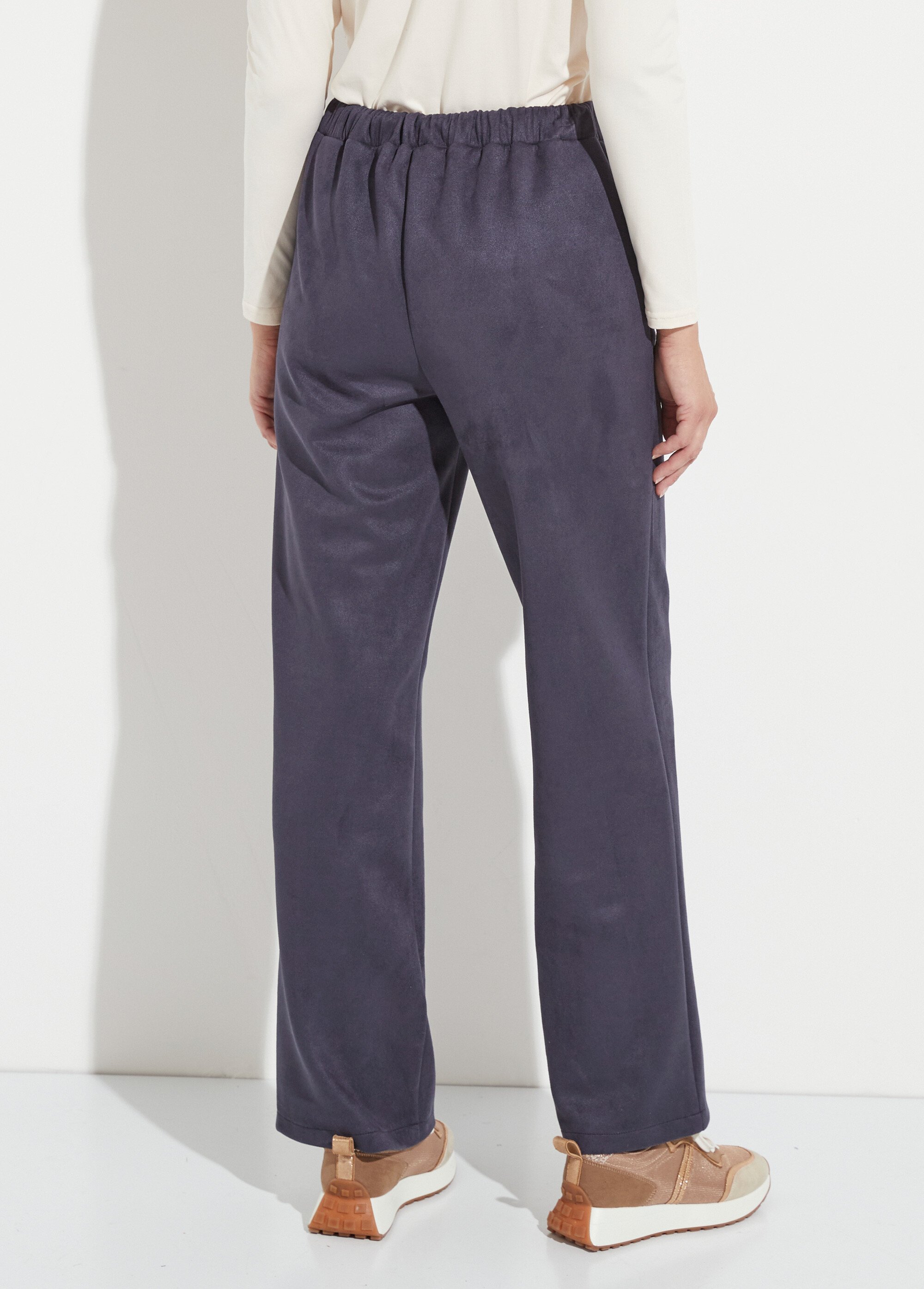 Pantalon droit ceinture élastiquée tissu suédé