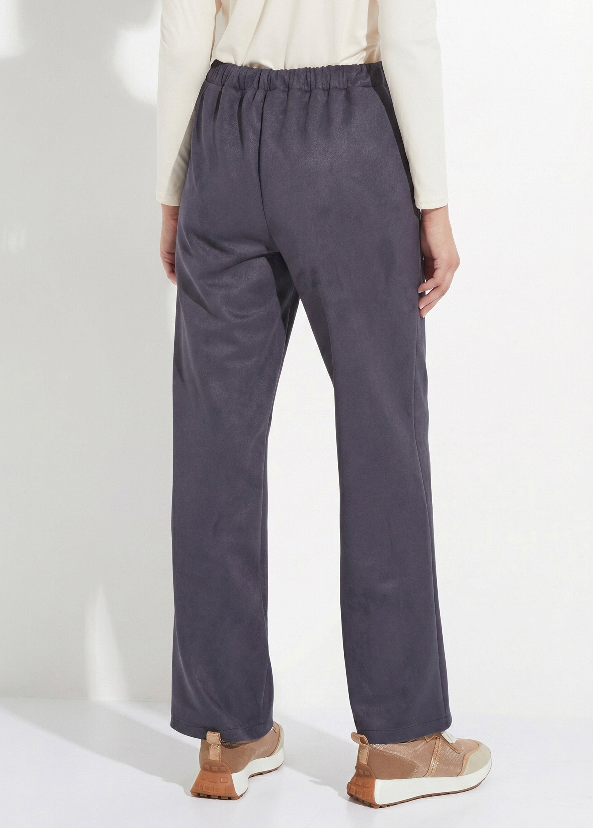 Pantalon droit ceinture élastiquée tissu suédé