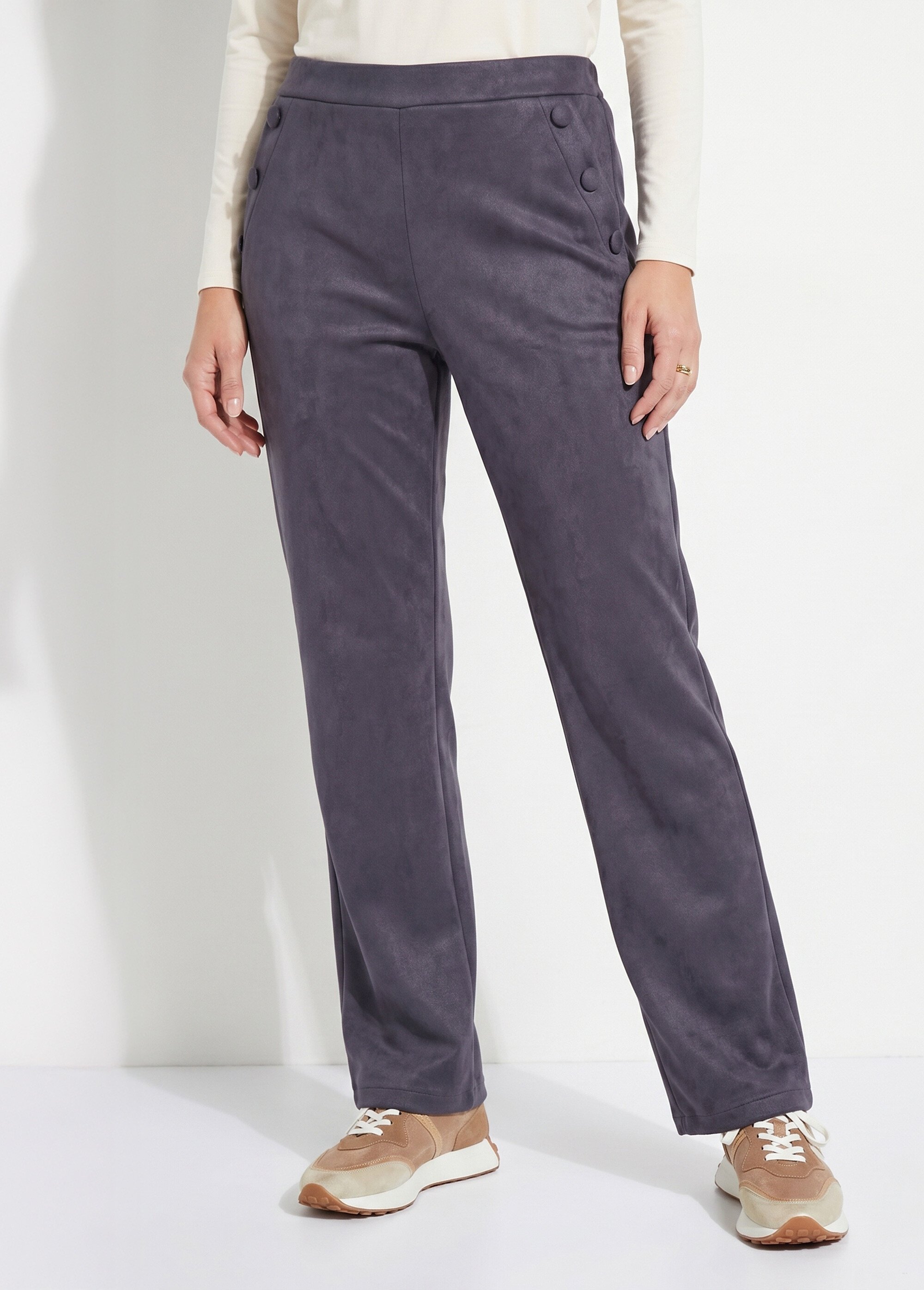 Pantalon droit ceinture élastiquée tissu suédé Femme Bleu NICE FA1