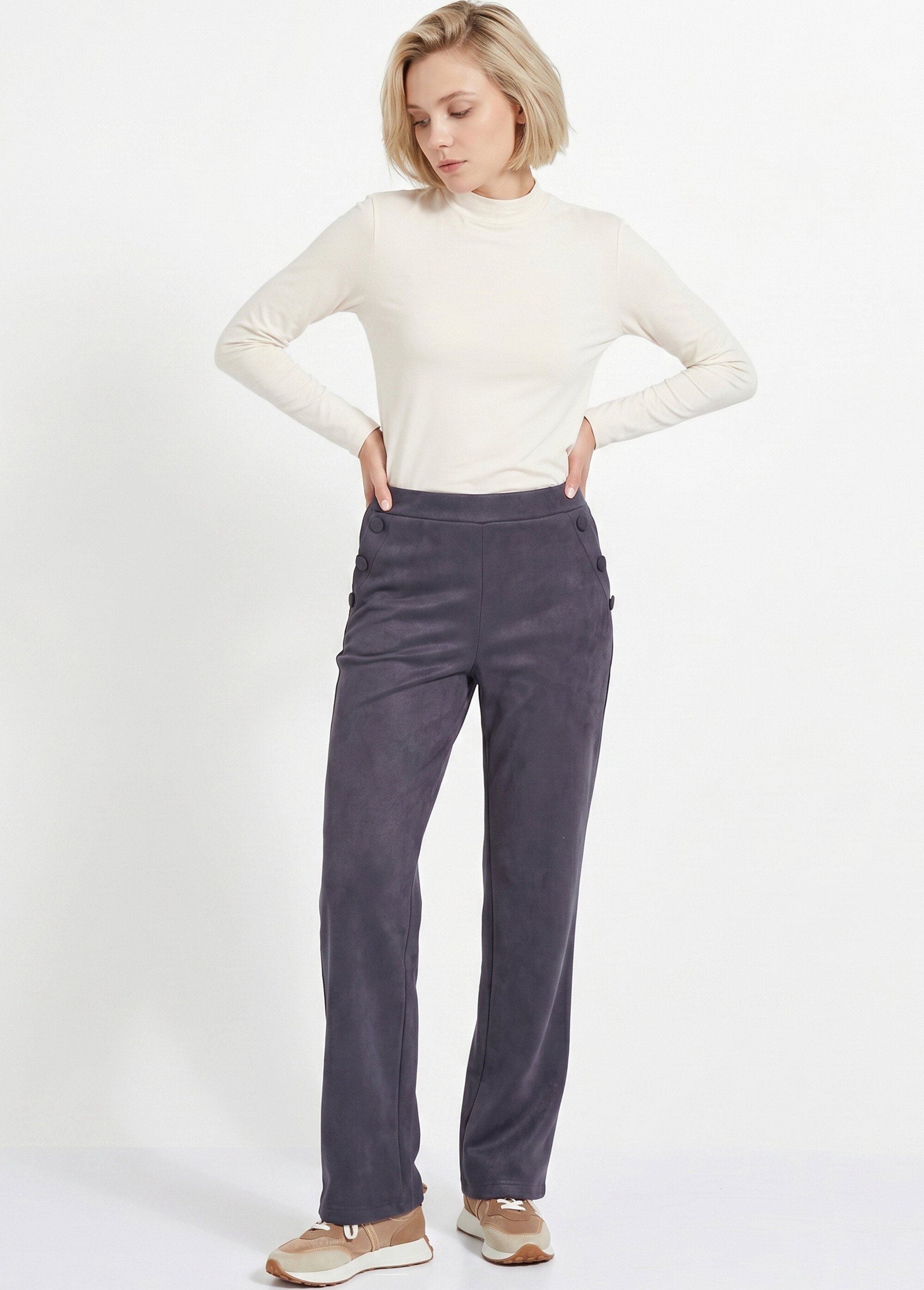Pantalon droit ceinture élastiquée tissu suédé Femme Bleu NICE MV1