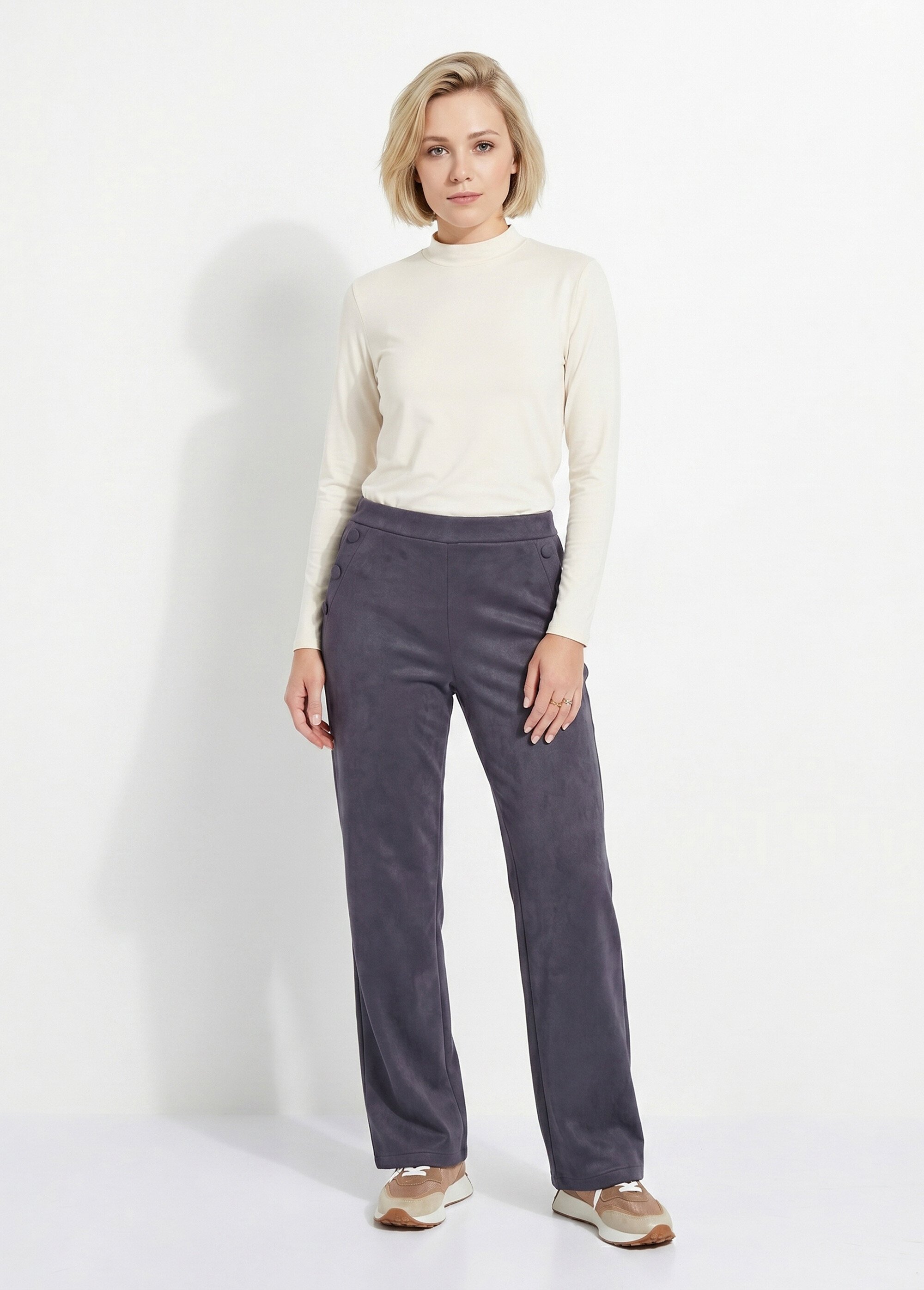 Pantalon droit ceinture élastiquée tissu suédé Femme Bleu NICE SI1