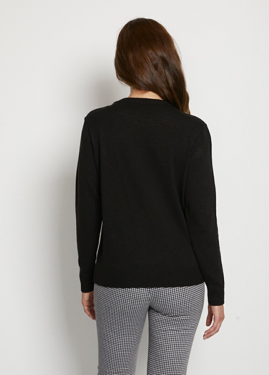 Pull fleurs brodées col rond
