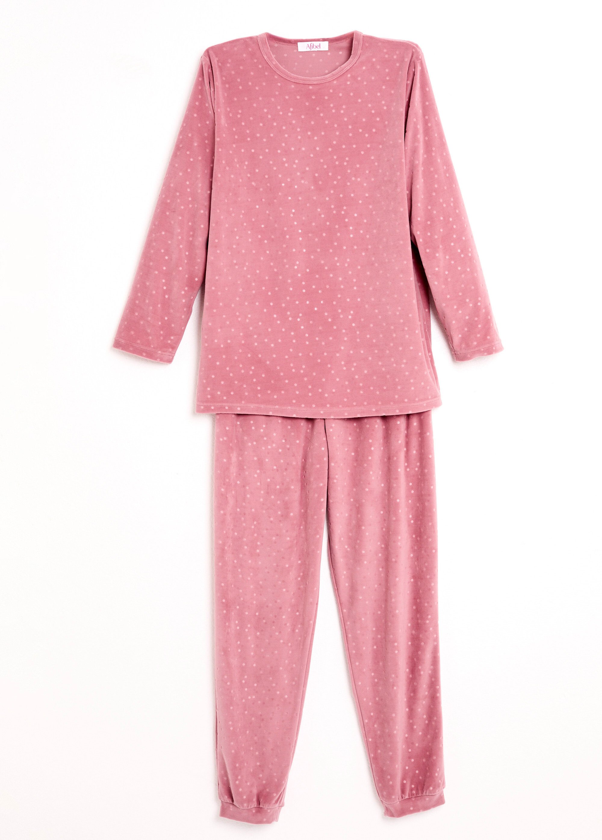 Pyjama pantalon col rond velours embossé pois Femme Rose SIBANI AP1