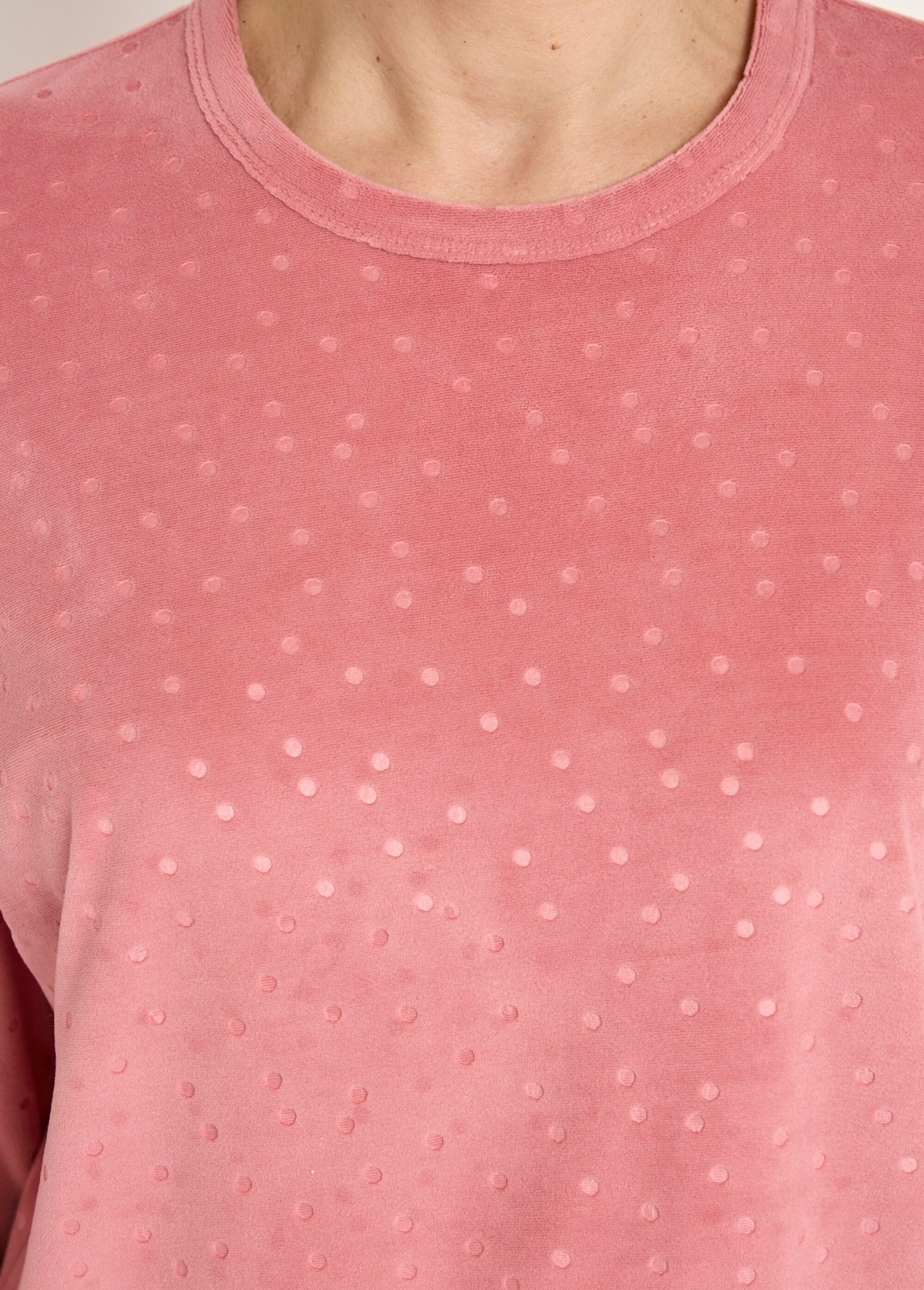 Pyjama pantalon col rond velours embossé pois Femme Rose SIBANI DE2