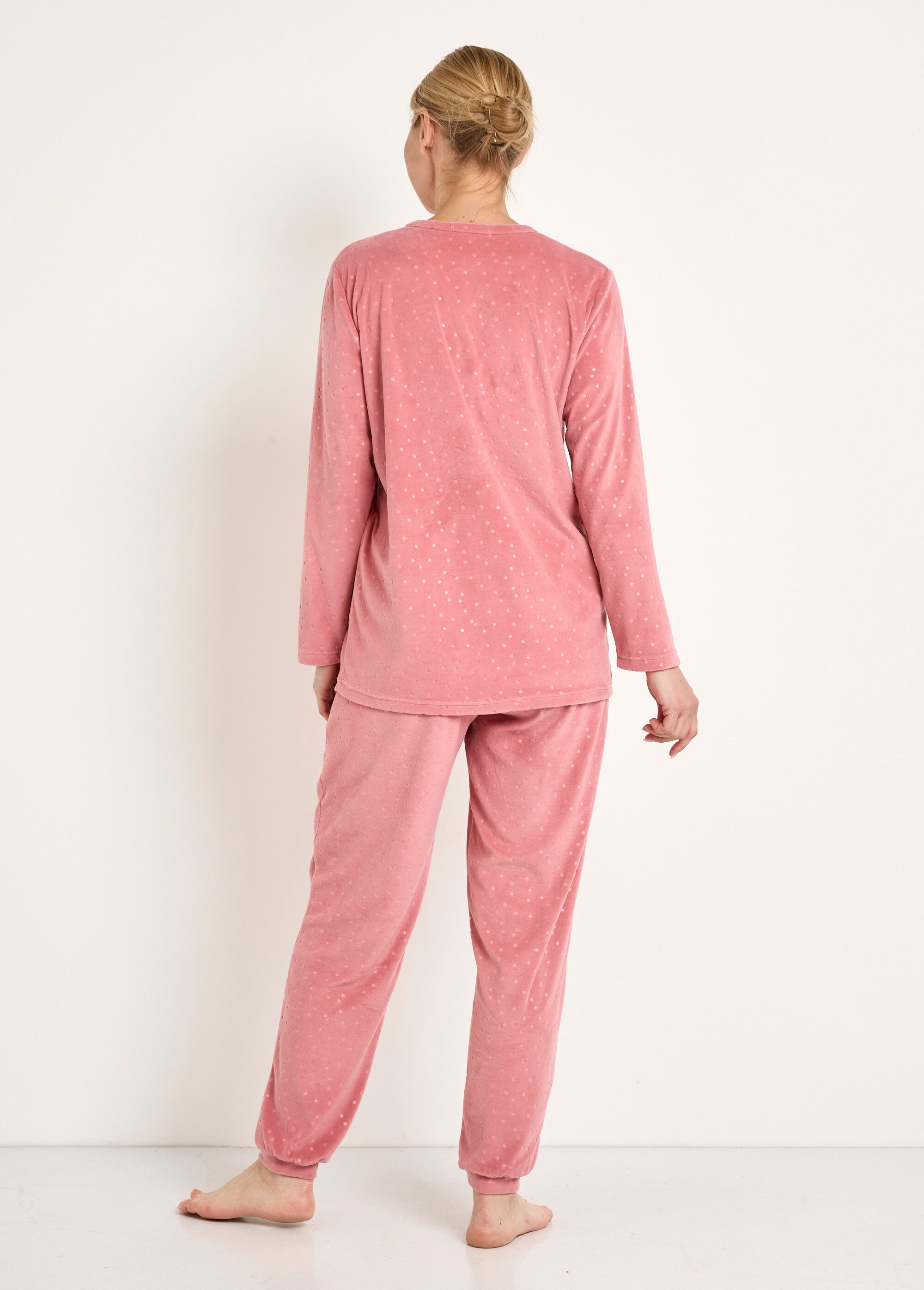 Pyjama pantalon col rond velours embossé pois Femme Rose SIBANI DO1