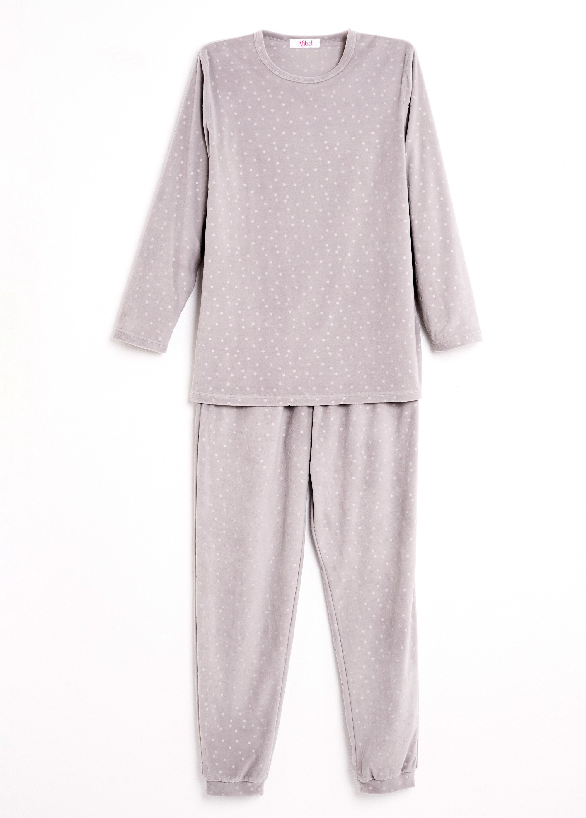 Pyjama pantalon col rond velours embossé pois Femme Gris SIBANI AP1