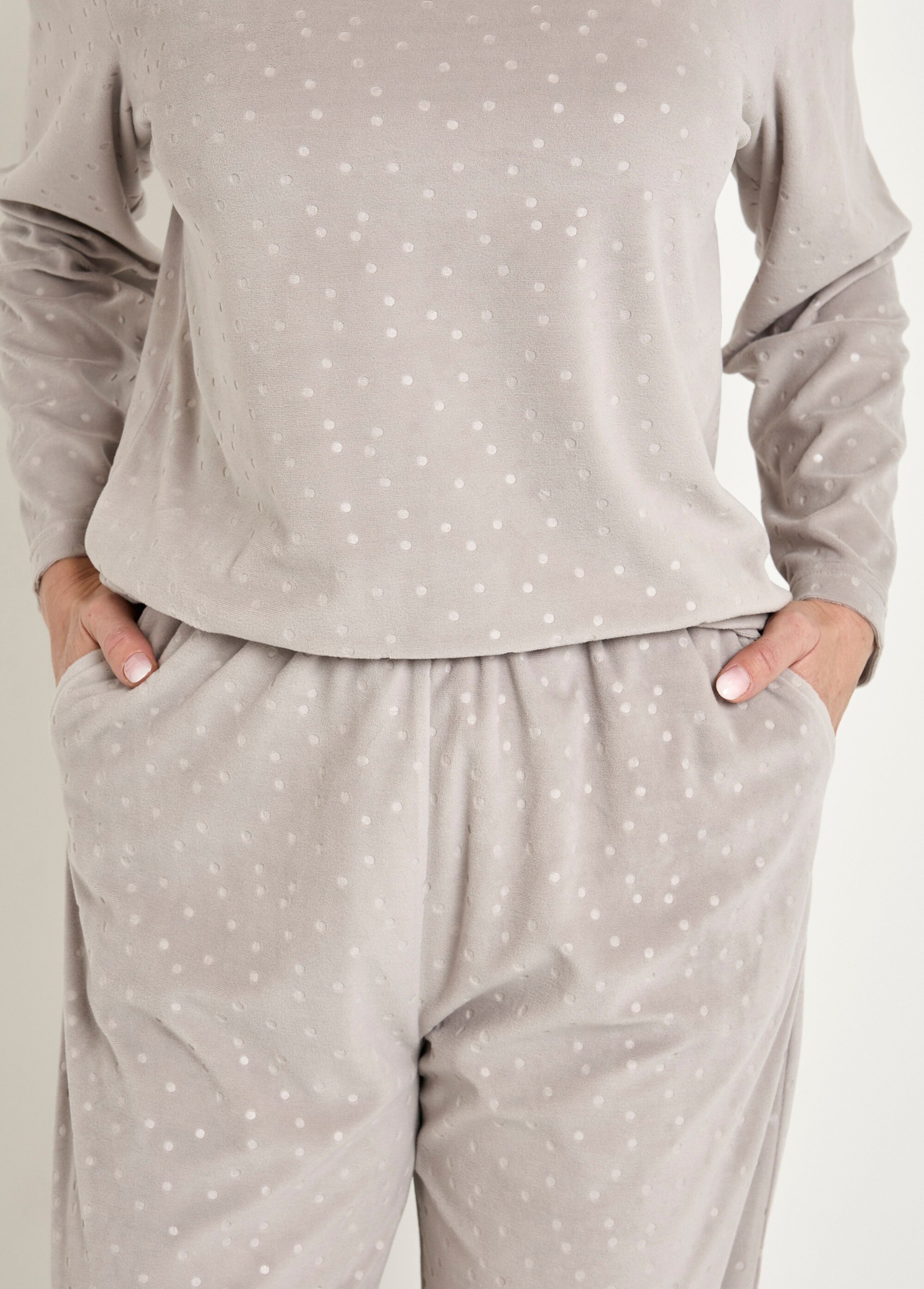Pyjama pantalon col rond velours embossé pois Femme Gris SIBANI DE1