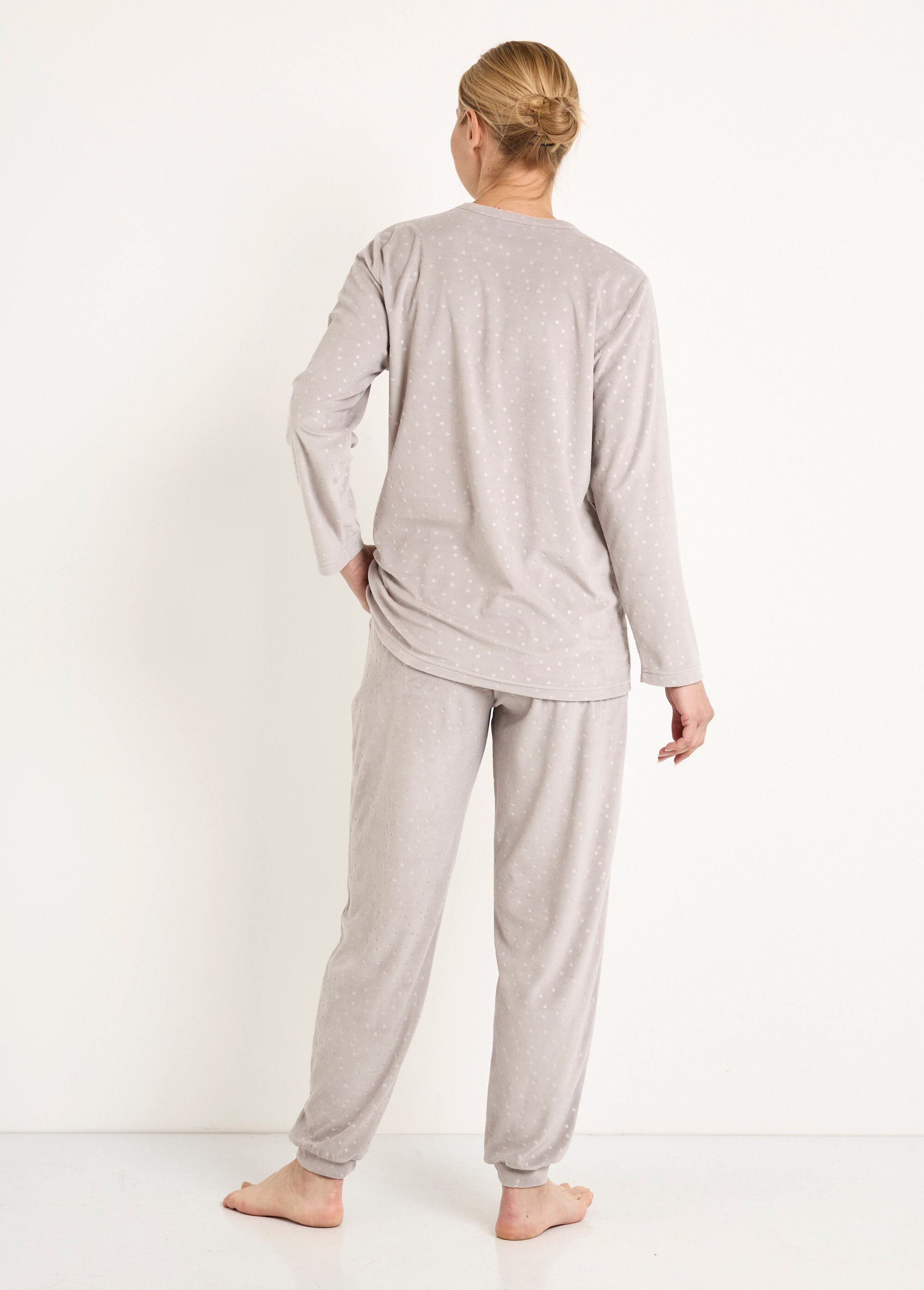 Pyjama pantalon col rond velours embossé pois Femme Gris SIBANI DO1