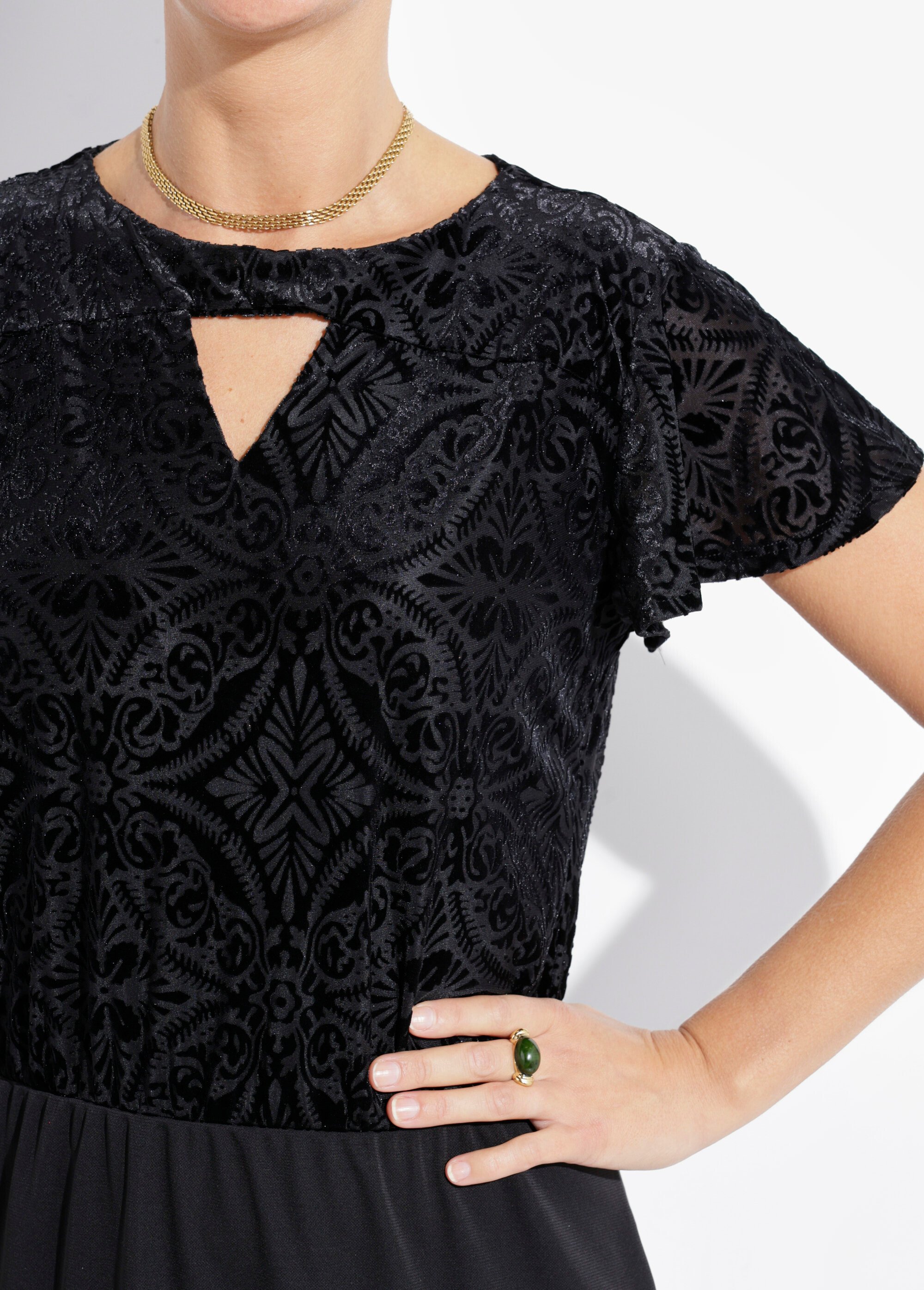 Robe droite chic velours devoré et maille Femme Noir FI-SANTWIST DE1