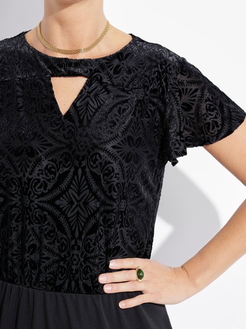 Robe droite chic velours devoré et maille Femme Noir FI-SANTWIST DE1