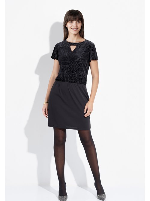 Robe droite chic velours devoré et maille Femme Noir FI-SANTWIST FA1