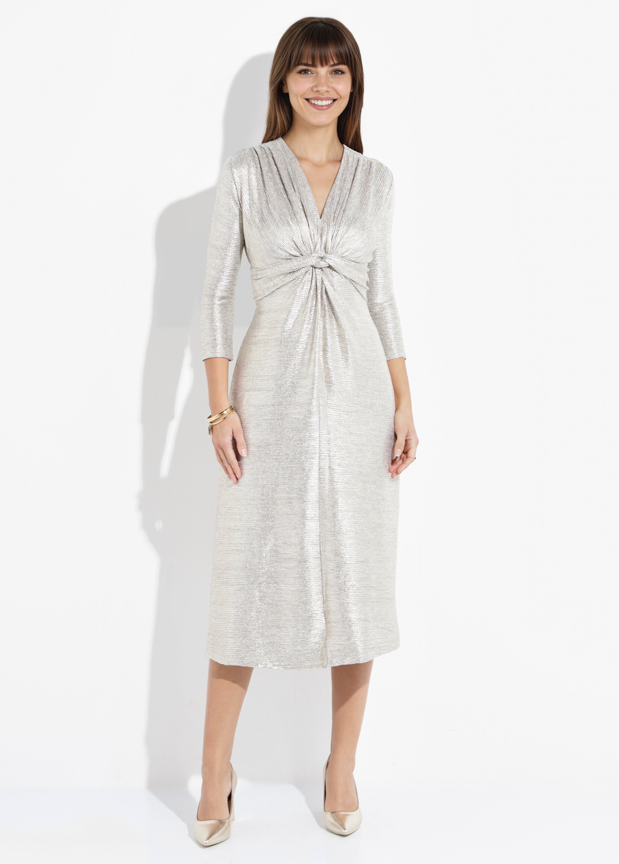 Robe longue brillante encolure V plissée Femme Doré FI-VALTELIDO FA1