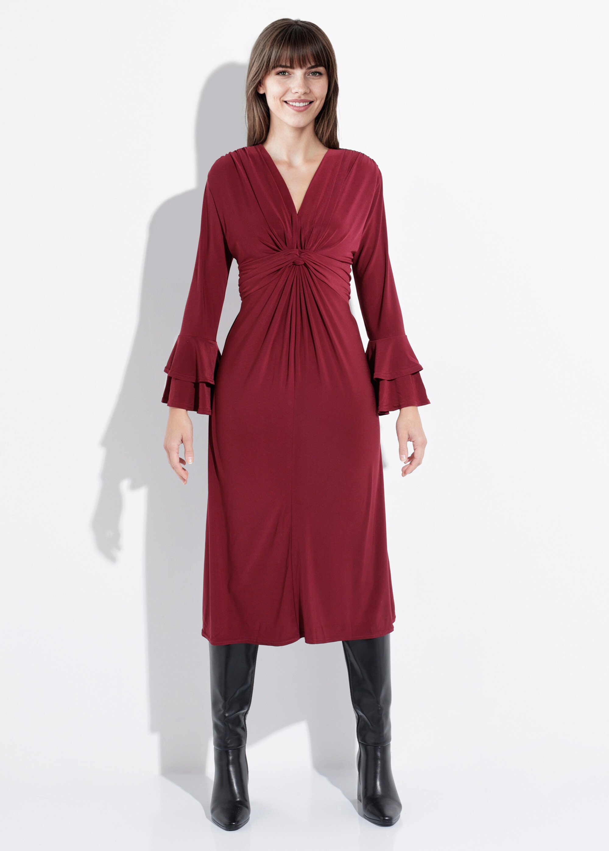 Robe longue cache cœur manches volantées Femme Rouge FI-VALVAL FA1