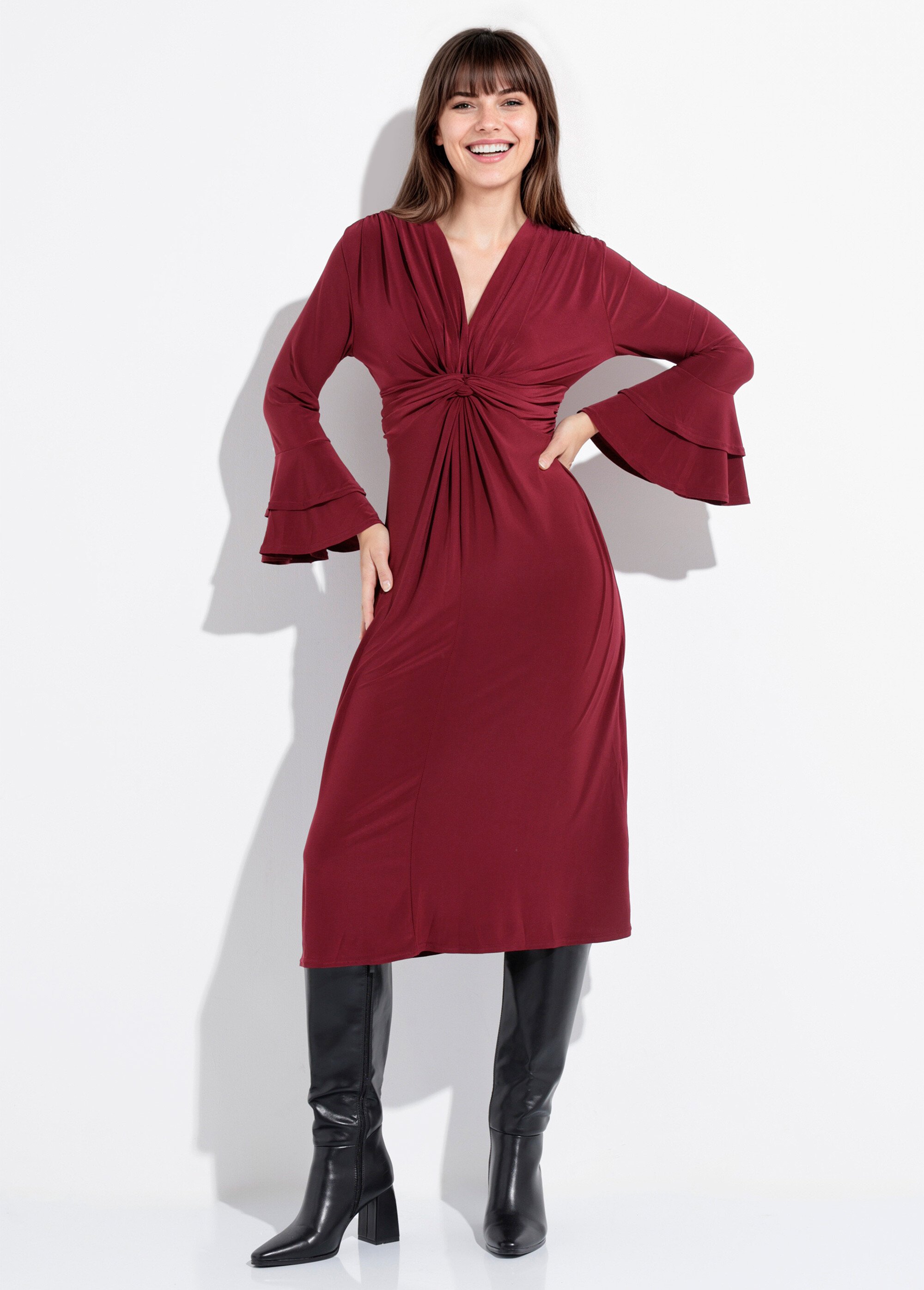 Robe longue cache cœur manches volantées