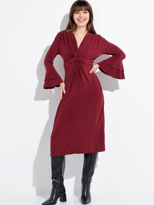 Robe longue cache cœur manches volantées Femme Rouge FI-VALVAL MV1