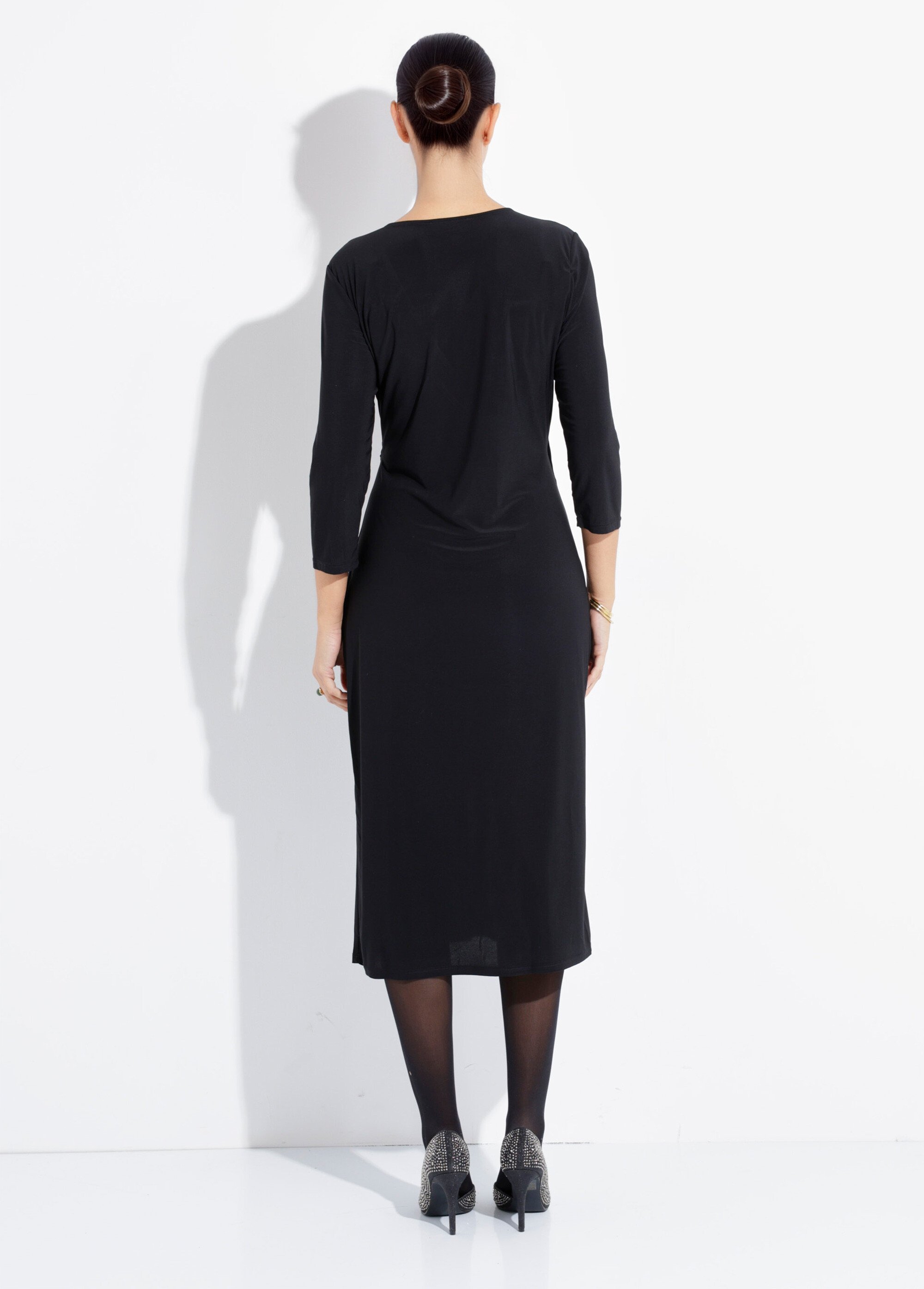 Robe longue chic taille plissée bijou Femme Noir FI-AMBRE DO1