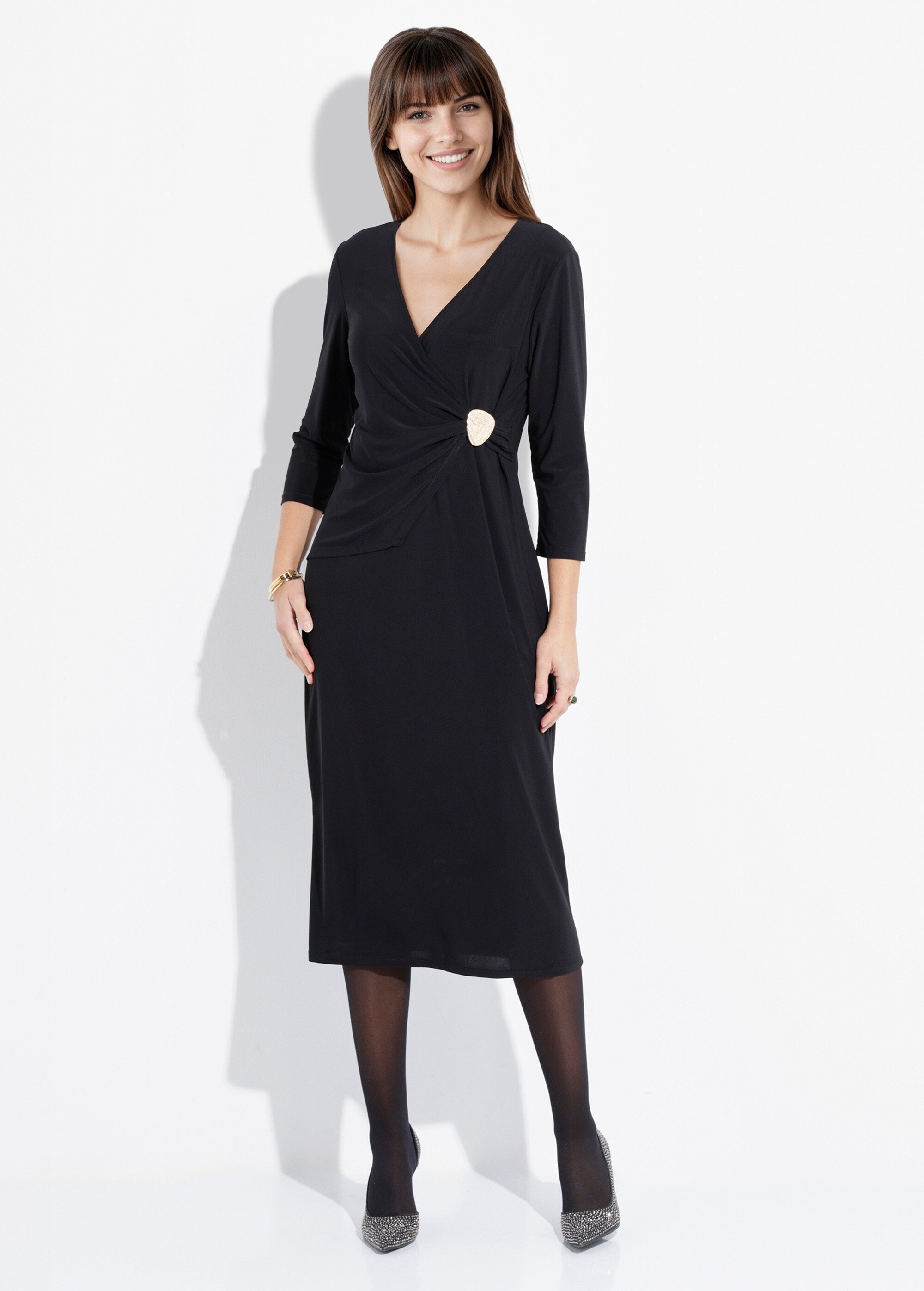 Robe longue chic taille plissée bijou Femme Noir FI-AMBRE FA1