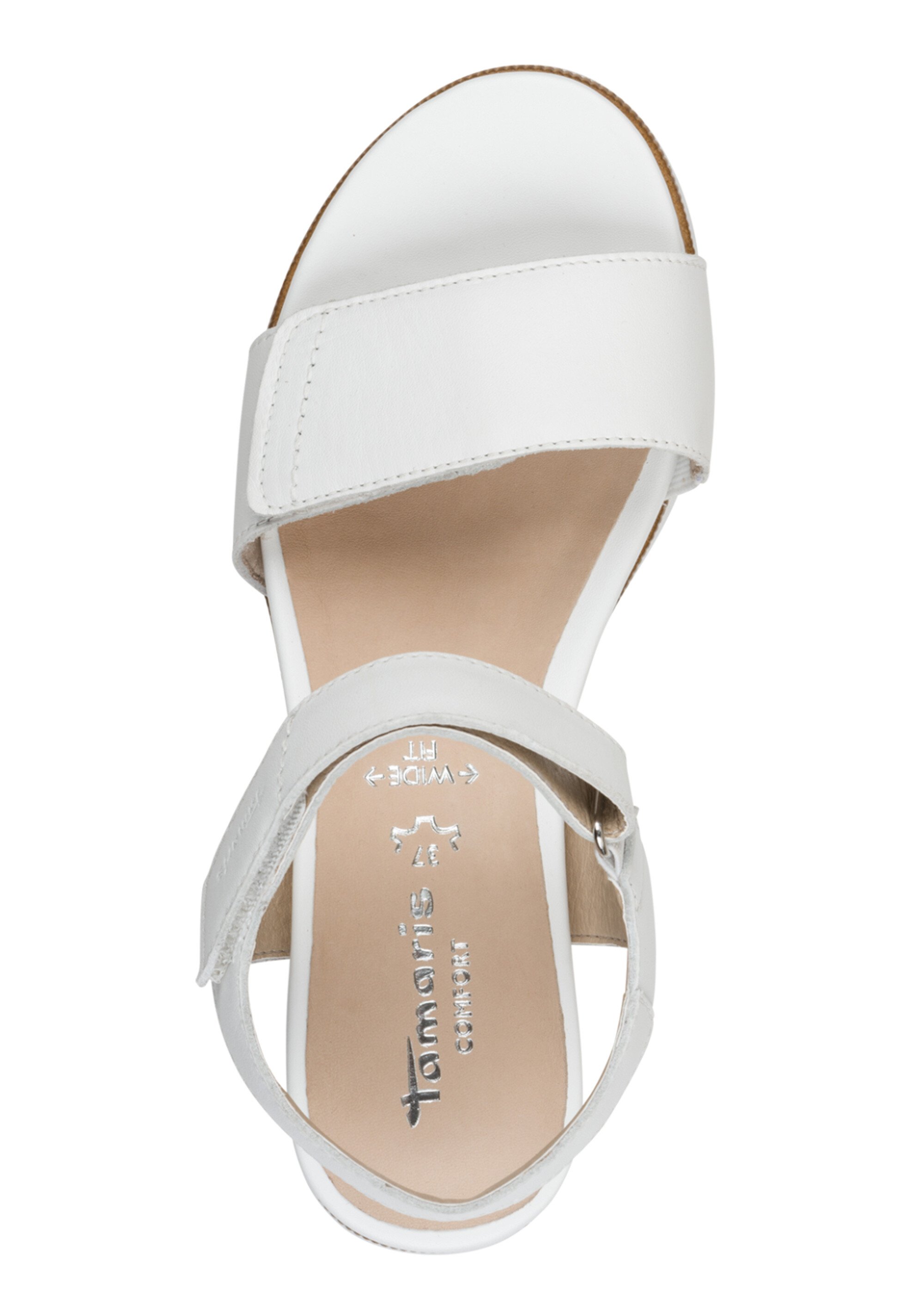 Sandales compensées scratchées en cuir Femme Blanc TAM88871042 OV1