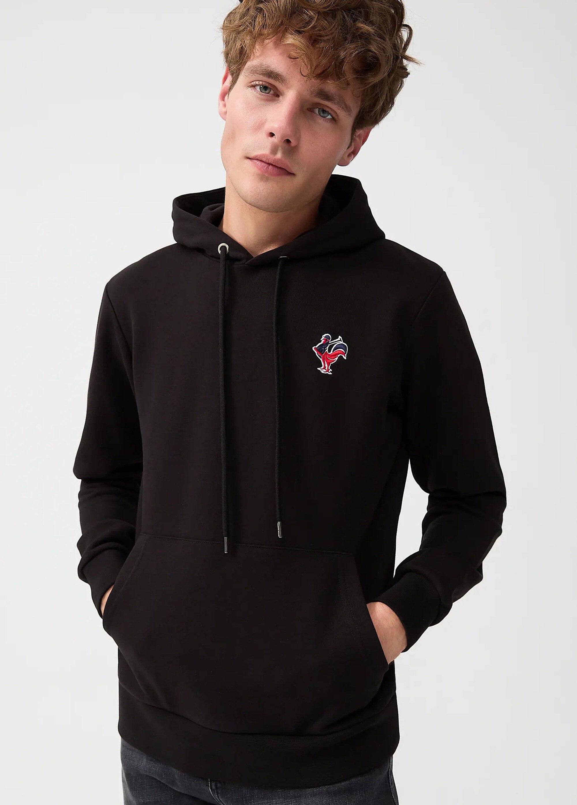 Sweat shirt kangourou à capuche, brodé Noir MFKTREMBLAY MV1