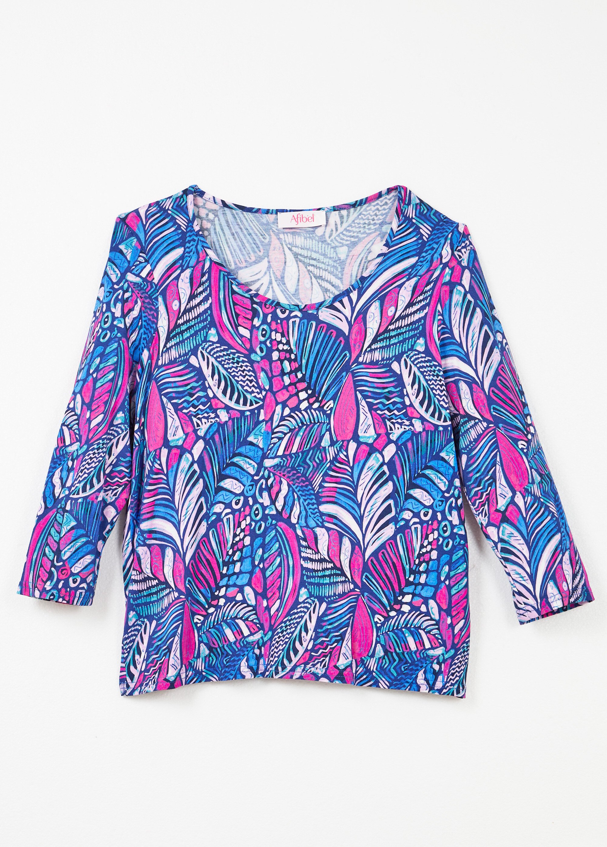 T-shirt col rond imprimé patchwork Femme Bleu CASIMIR AP1