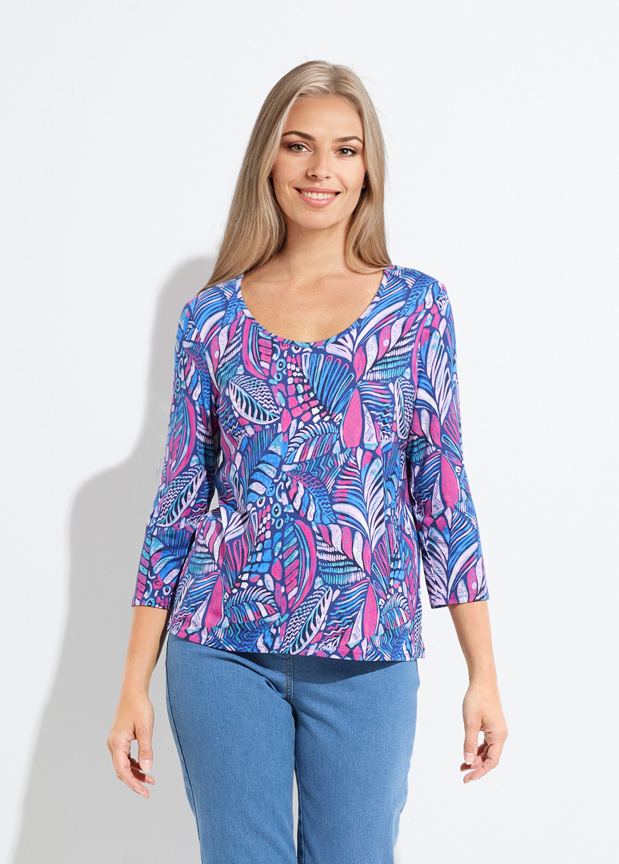 T-shirt col rond imprimé patchwork Femme Bleu CASIMIR FA1