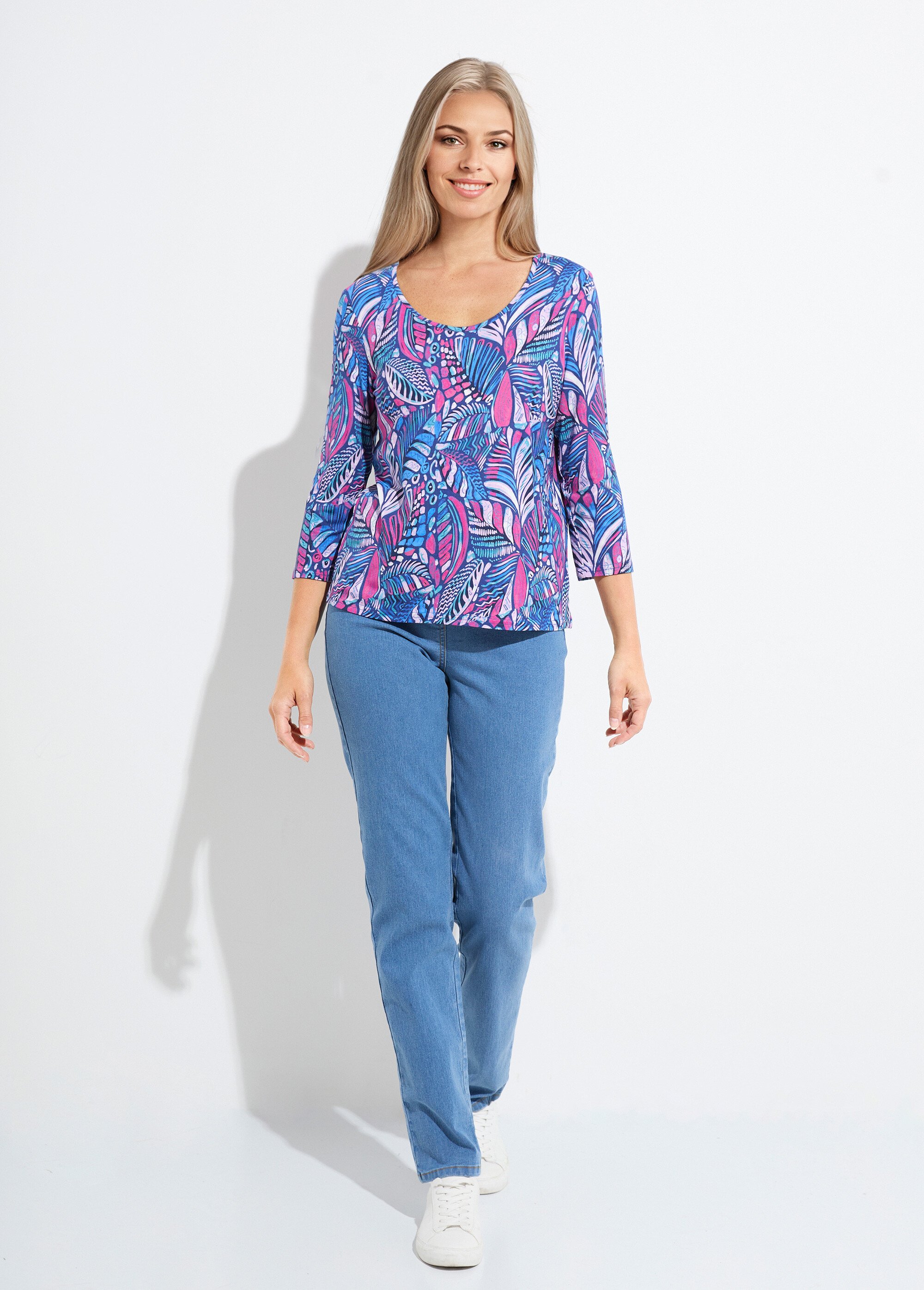 T-shirt col rond imprimé patchwork Femme Bleu CASIMIR SF1