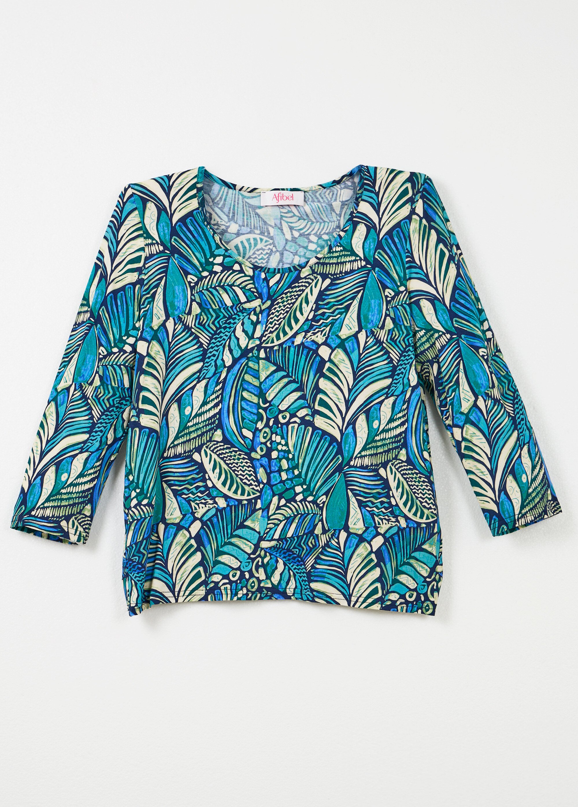 T-shirt col rond imprimé patchwork Femme Bleu CASIMIR AP1
