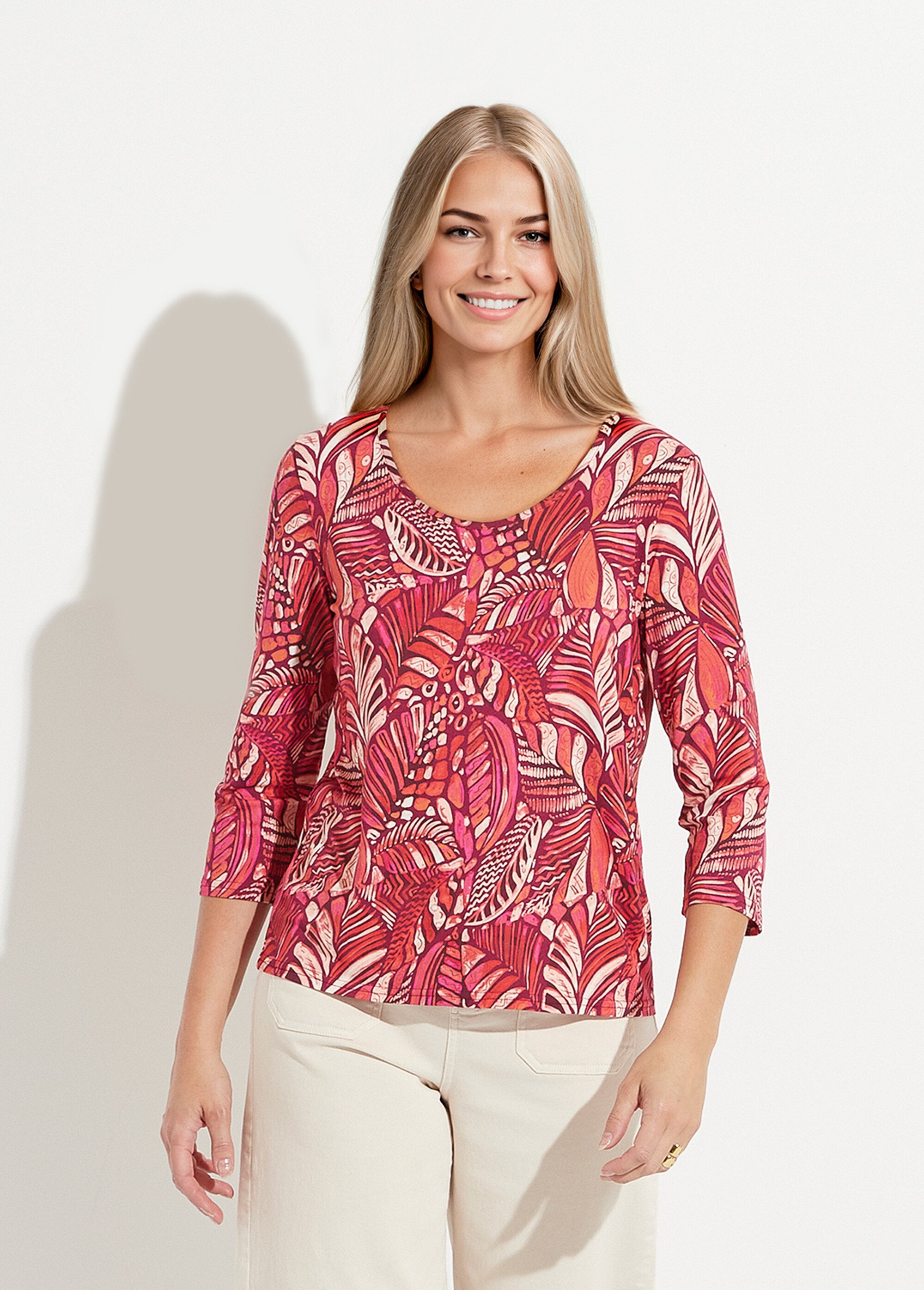 T-shirt col rond imprimé patchwork Femme ROSE ET ORANGE CASIMIR FA1