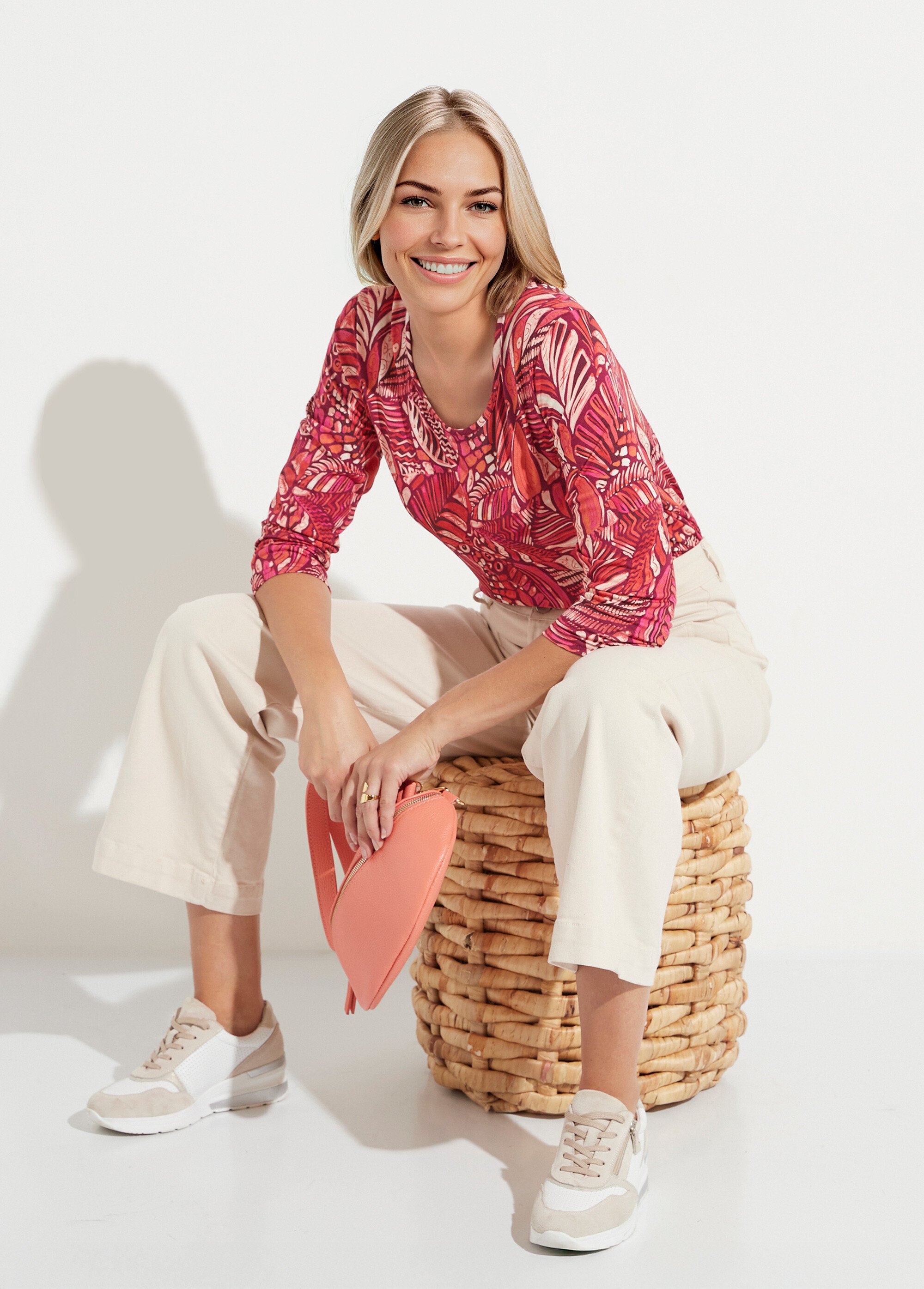 T-shirt col rond imprimé patchwork