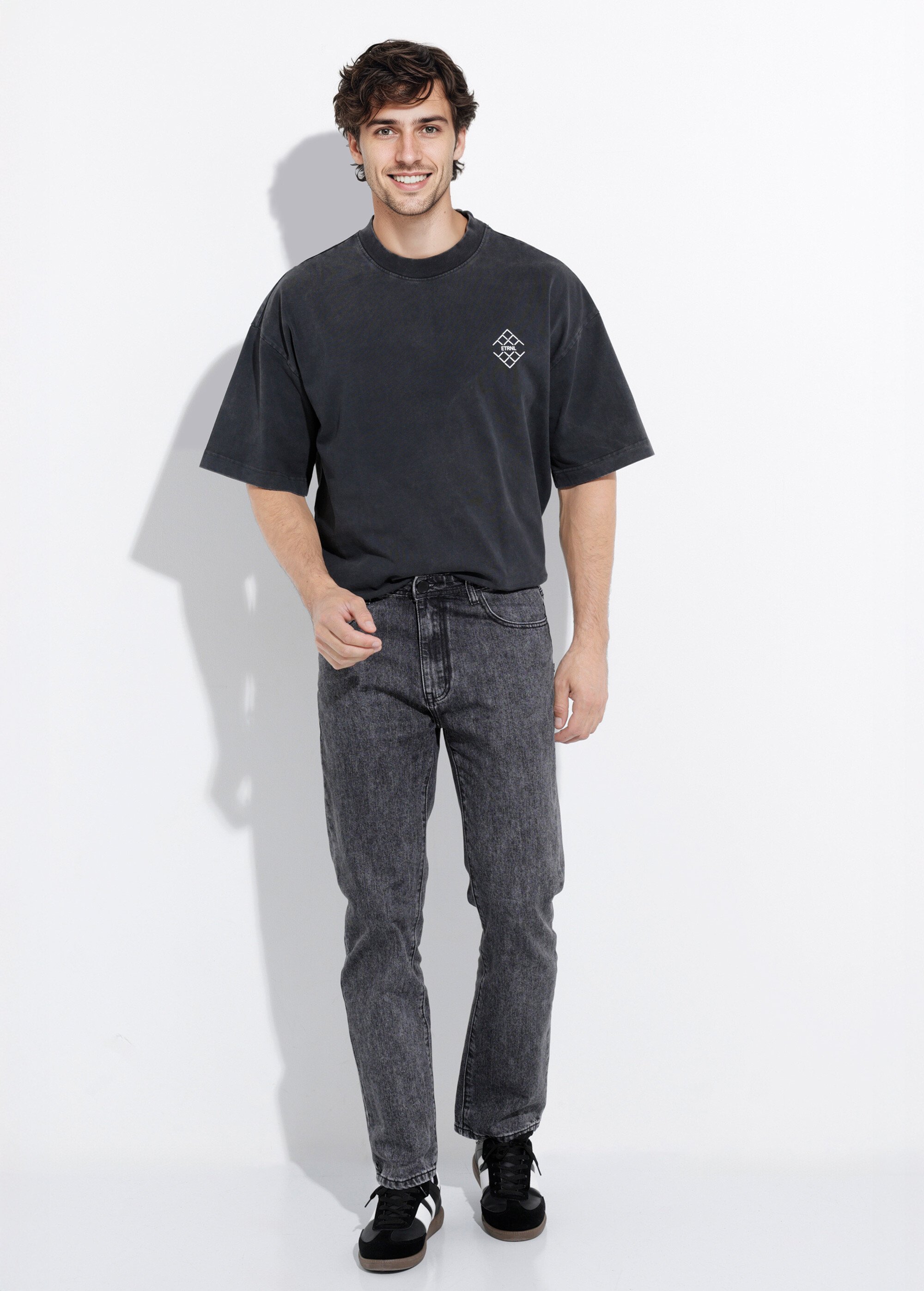 T-shirt délavé motif poitrine et dos Homme Noir MENBC1168R MV1