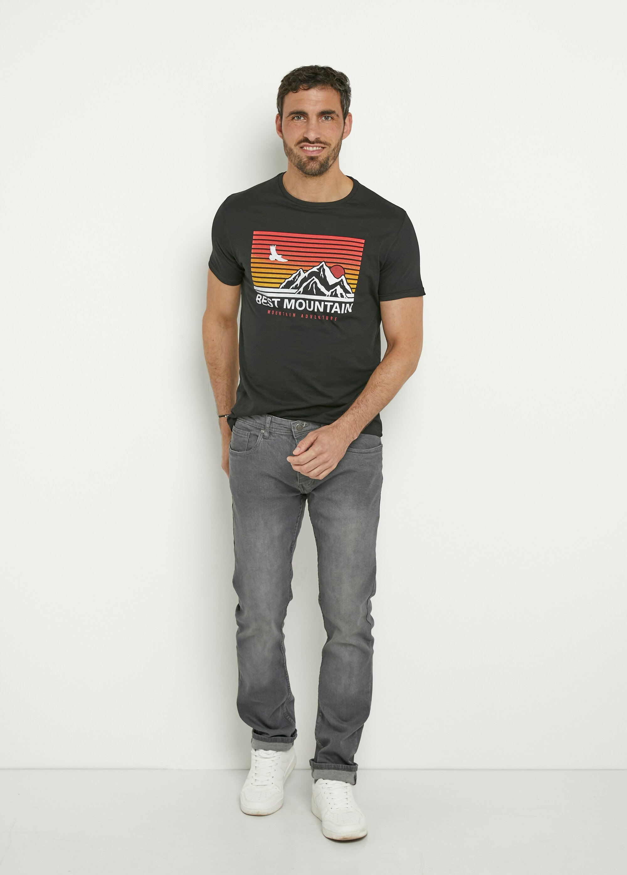 T-shirt manches courtes motif montagne Homme Noir MT-BEST-TS2006 SF1