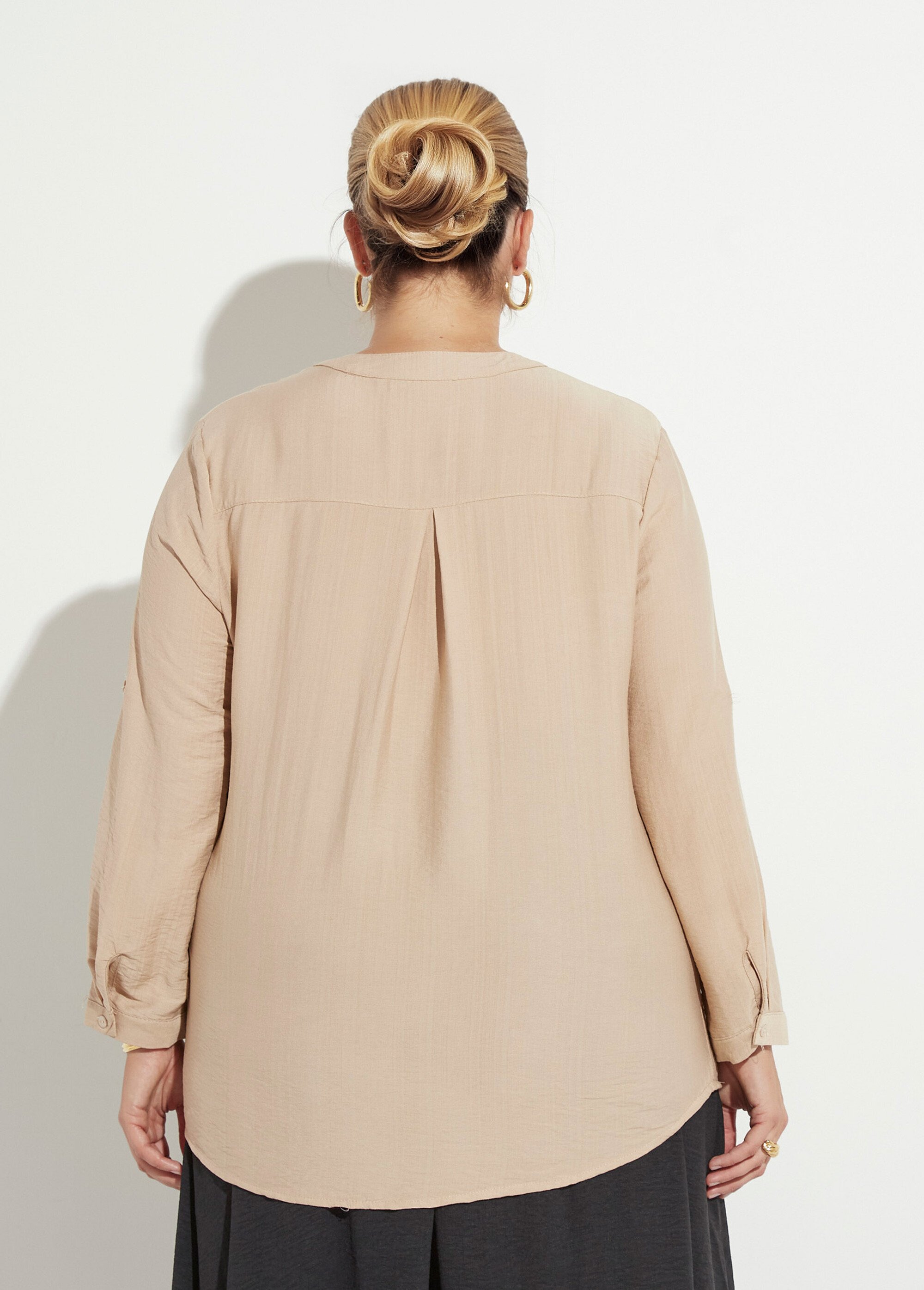 Blouse col V unie à manches longues
