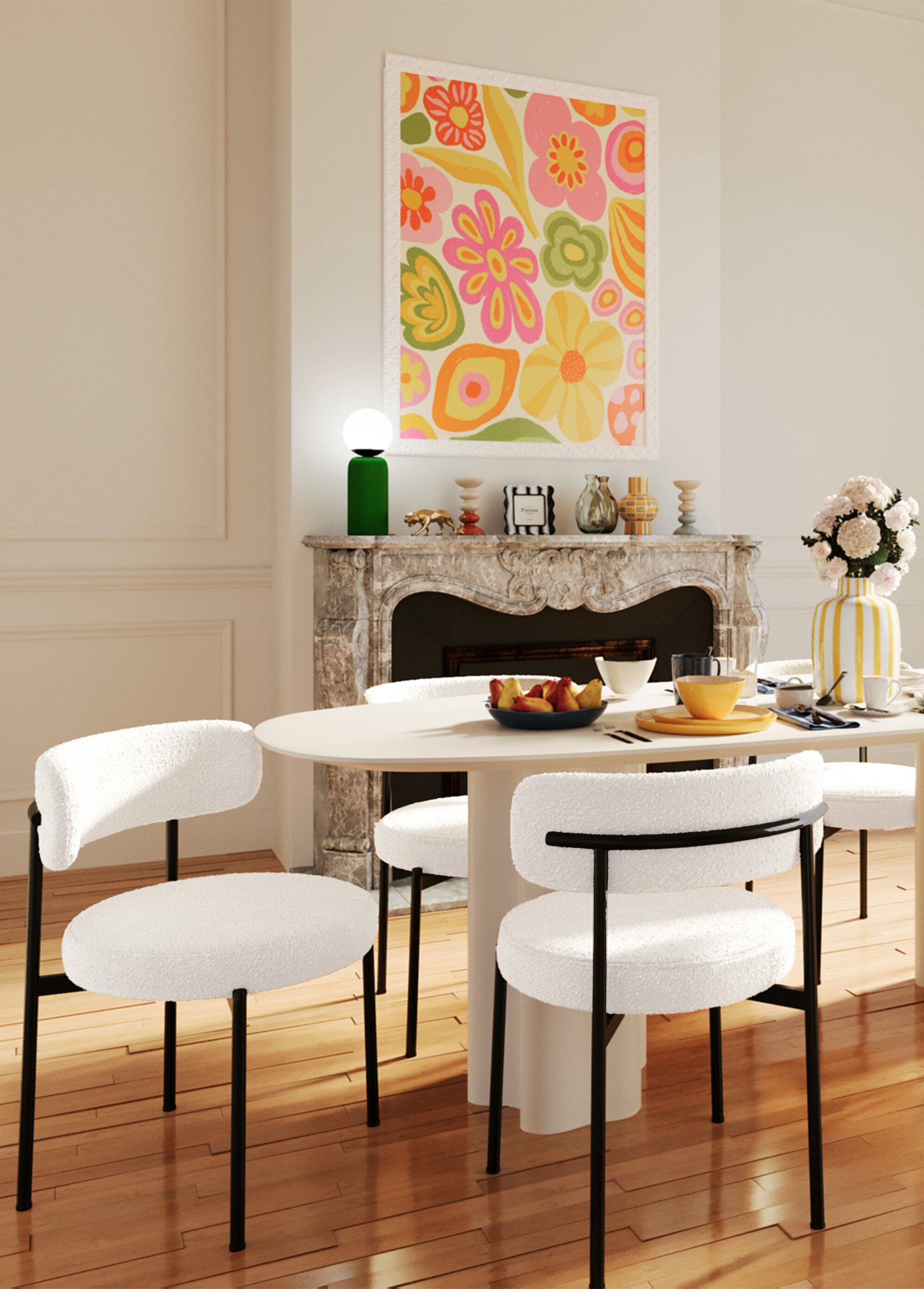 Chaises design, assise et dossier tissu BLANC POT-JULIA SF1