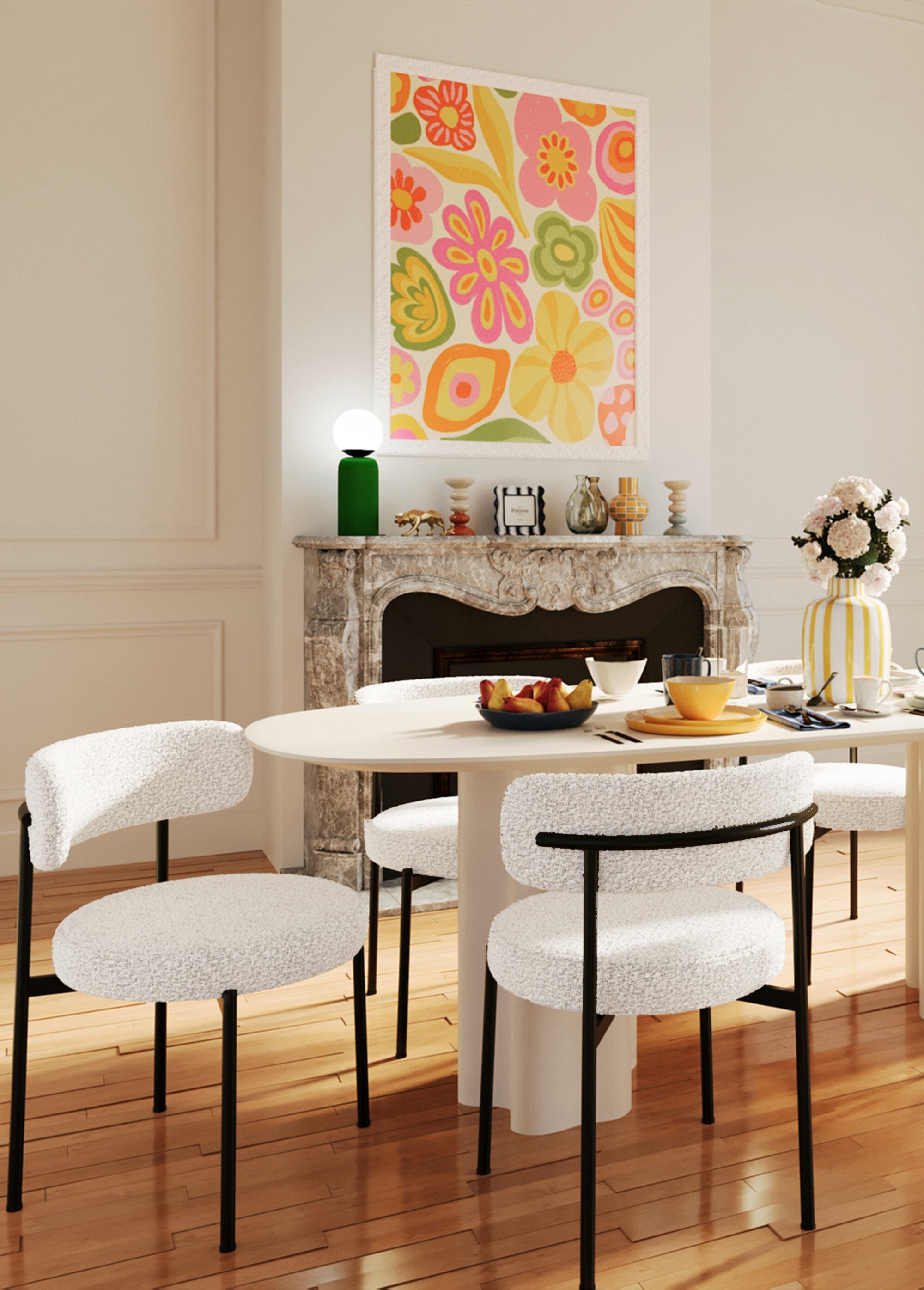 Chaises design, assise et dossier tissu GRIS POT-JULIA SF1
