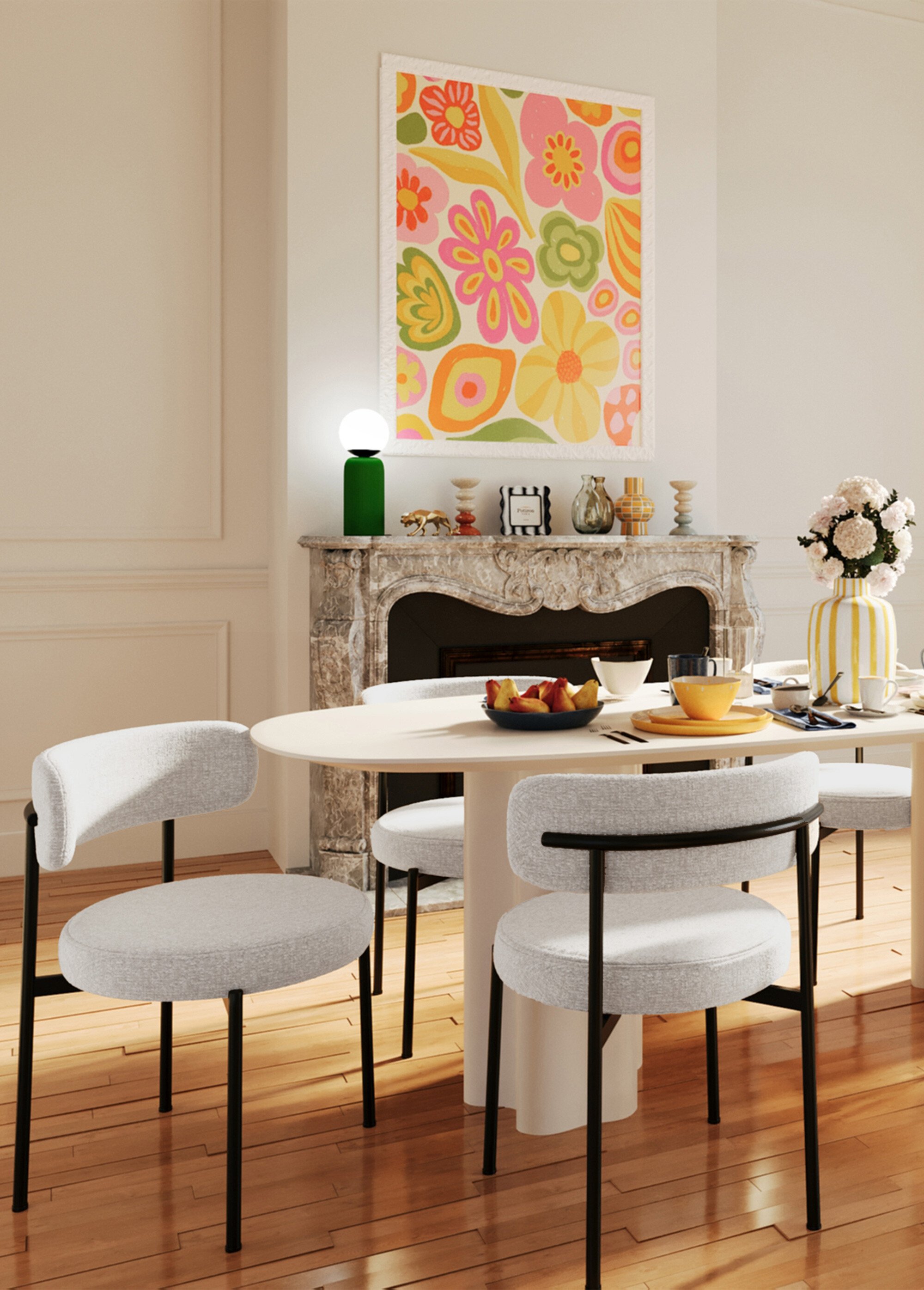 Chaises design, assise et dossier tissu BEIGE POT-JULIA SF1