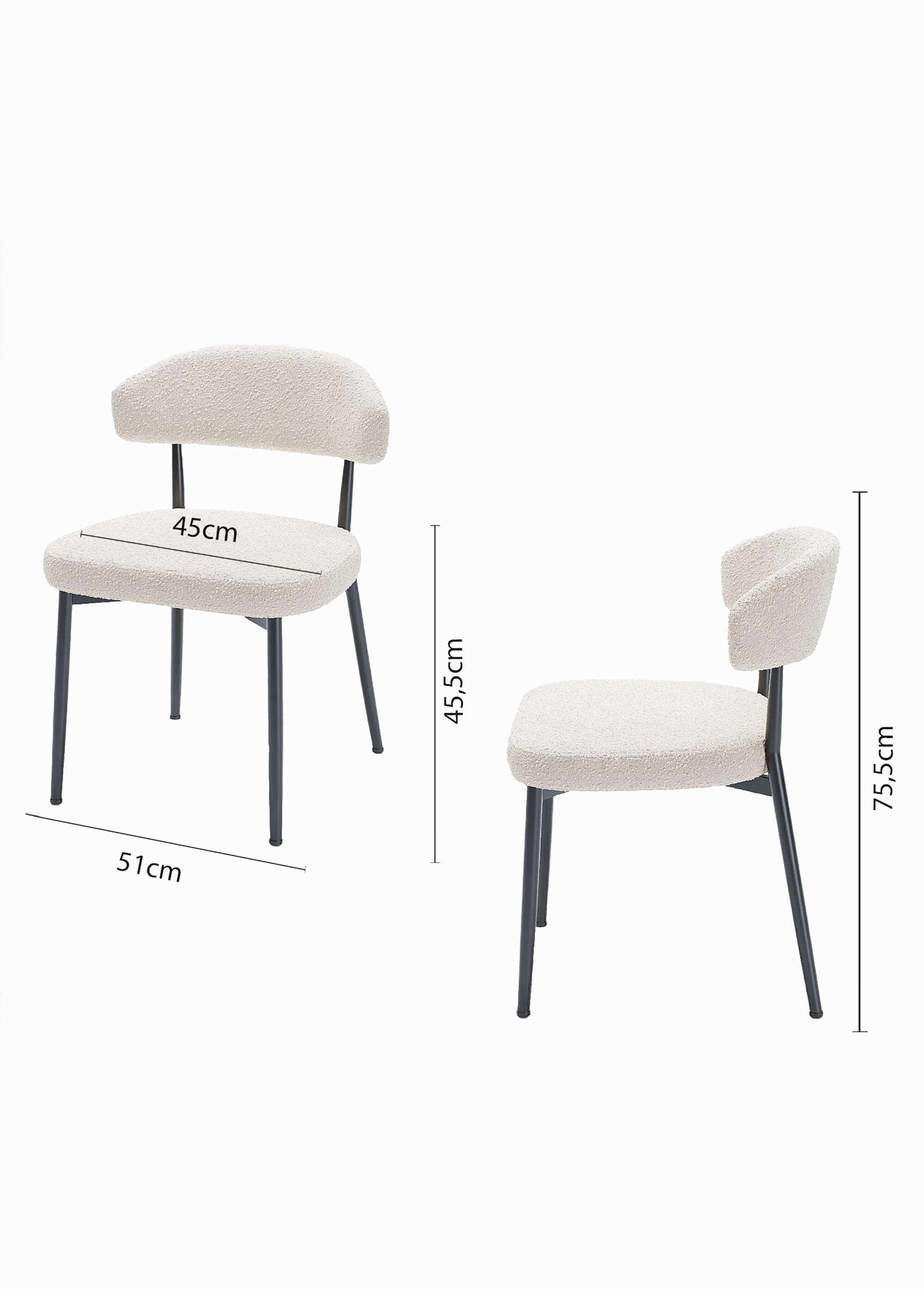 Chaises rembourrées en tissu pieds métal BLANC POT-MONA DE1