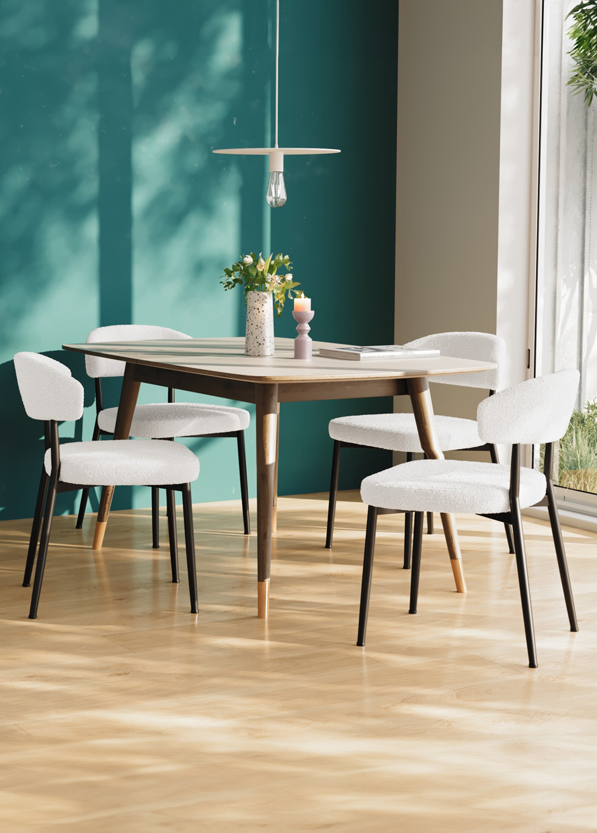 Chaises rembourrées en tissu pieds métal BLANC POT-MONA SF1