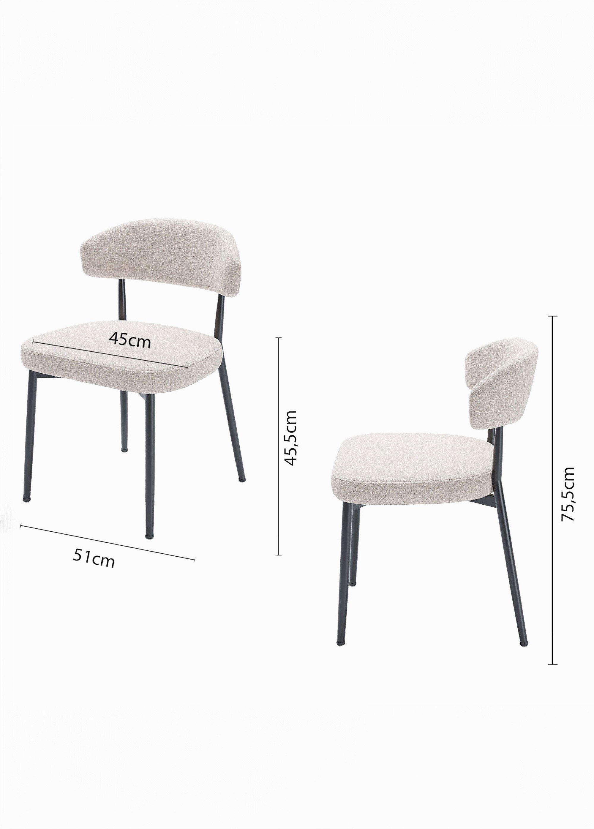 Chaises rembourrées en tissu pieds métal BEIGE POT-MONA DE1