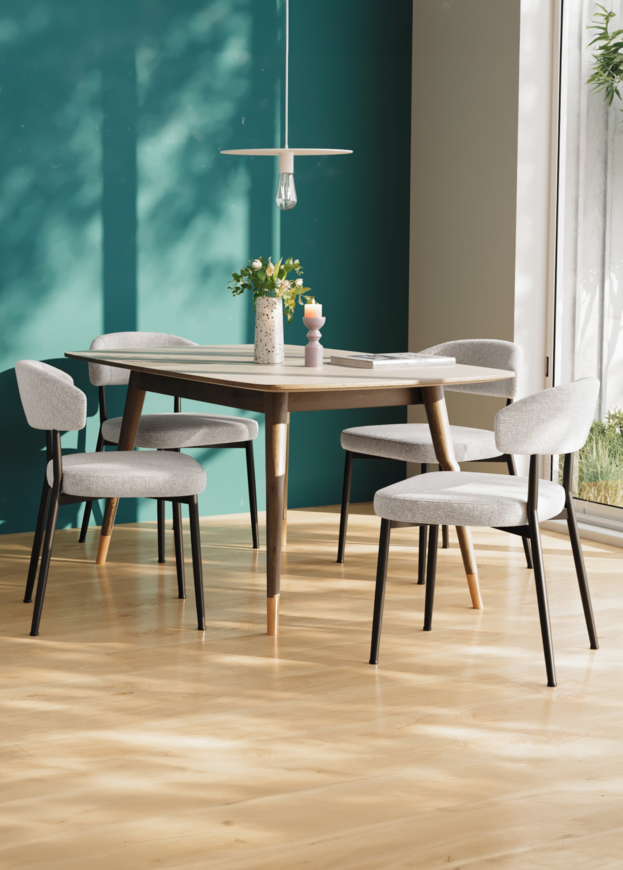 Chaises rembourrées en tissu pieds métal BEIGE POT-MONA SF1