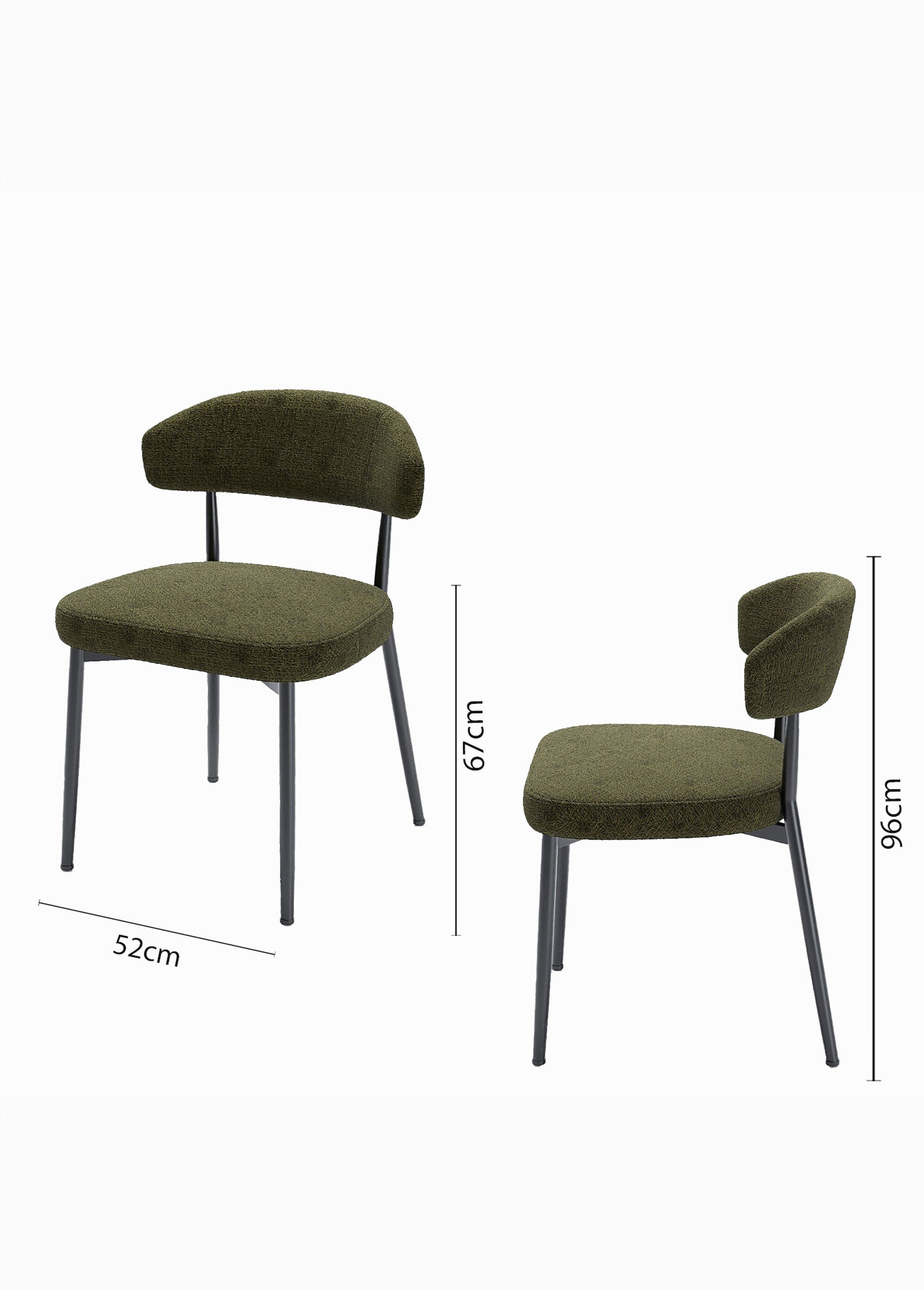 Chaises rembourrées en tissu pieds métal VERT POT-MONA DE1