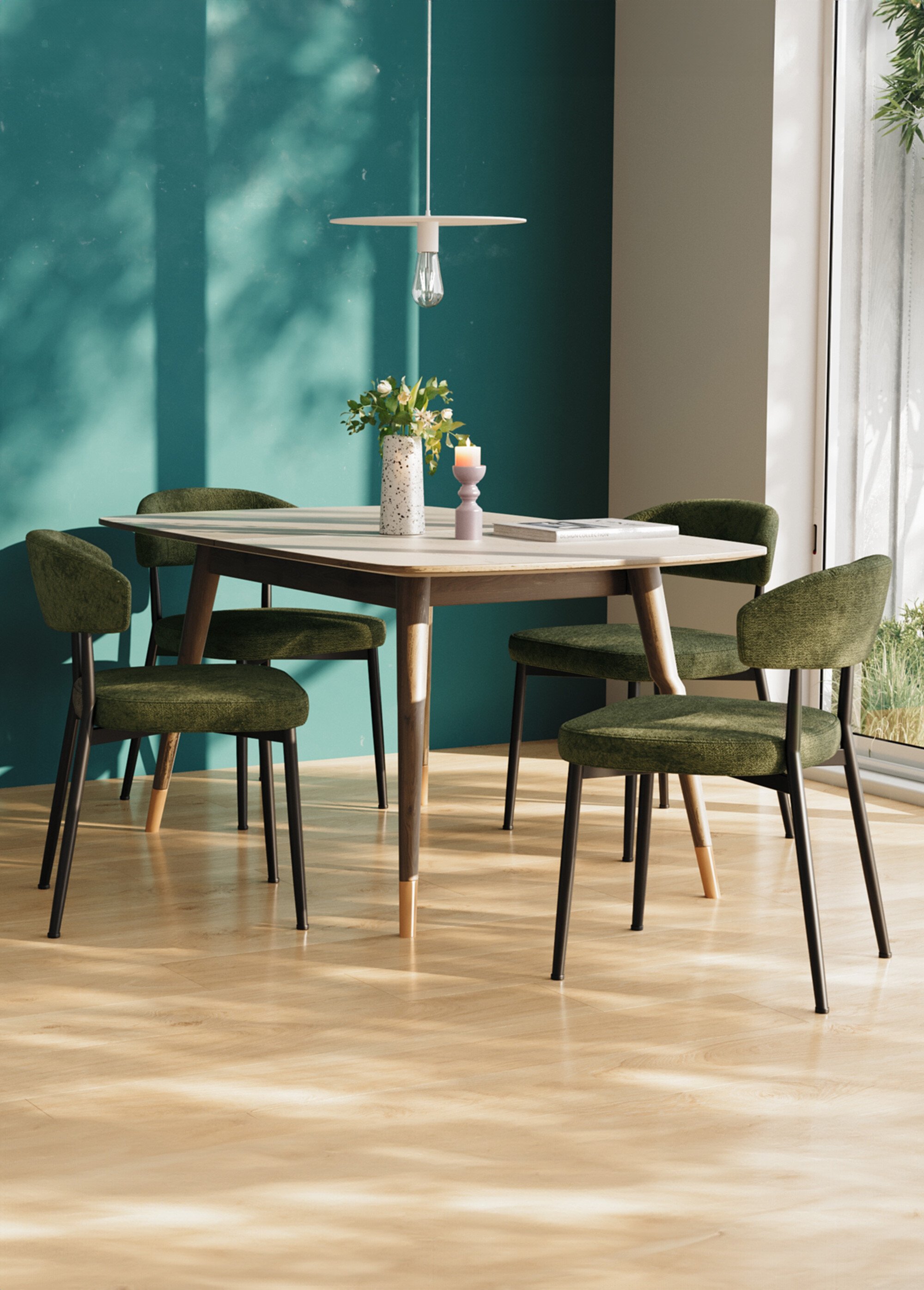 Chaises rembourrées en tissu pieds métal VERT POT-MONA SF1