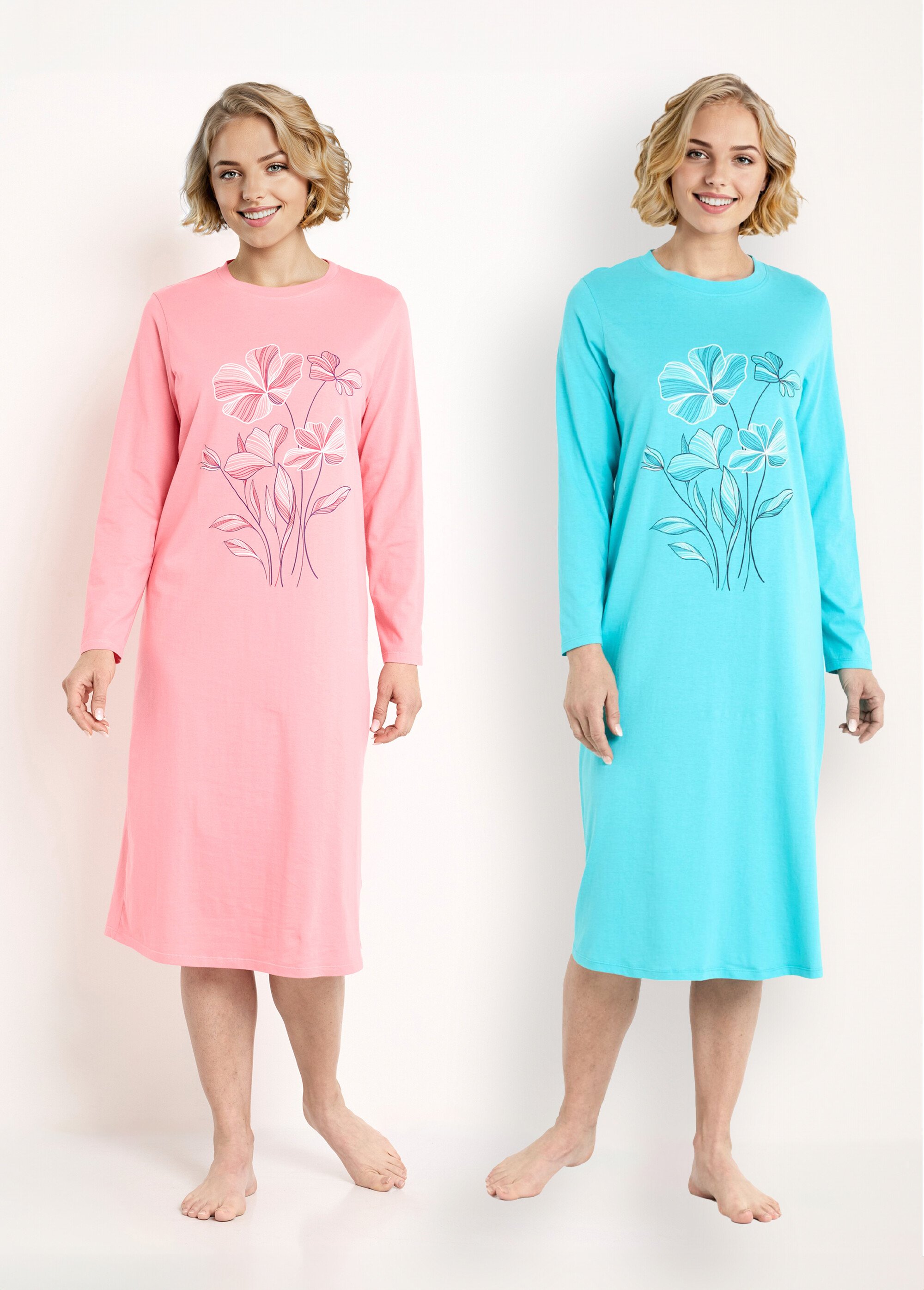 Chemise de nuit coton mi longue - lot de 2 Femme Rose SISTELO FA1