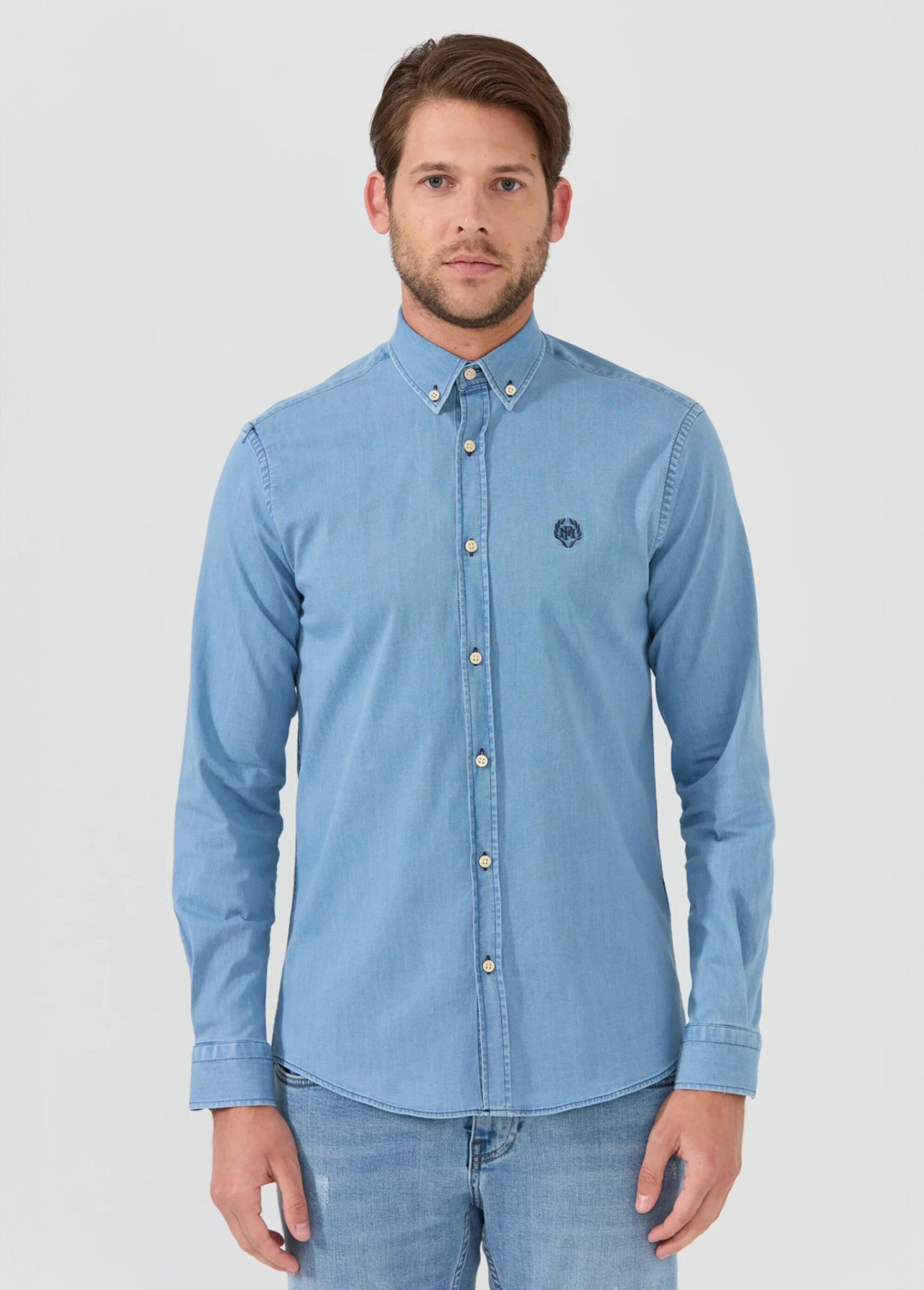 Chemise en jean chic en toile denim Homme Bleu MFKWISCOSIN FA1