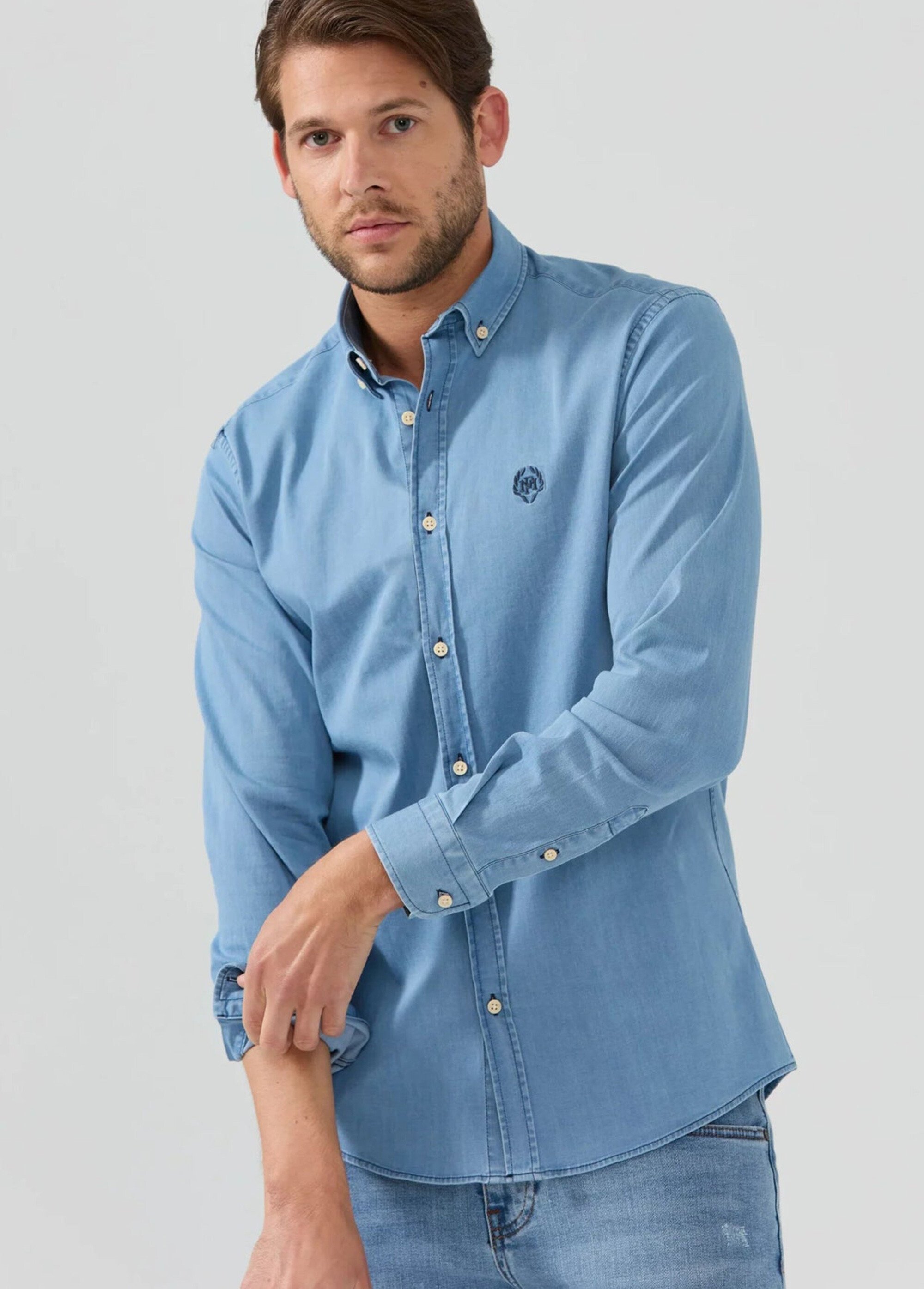Chemise en jean chic en toile denim Homme Bleu MFKWISCOSIN MV1