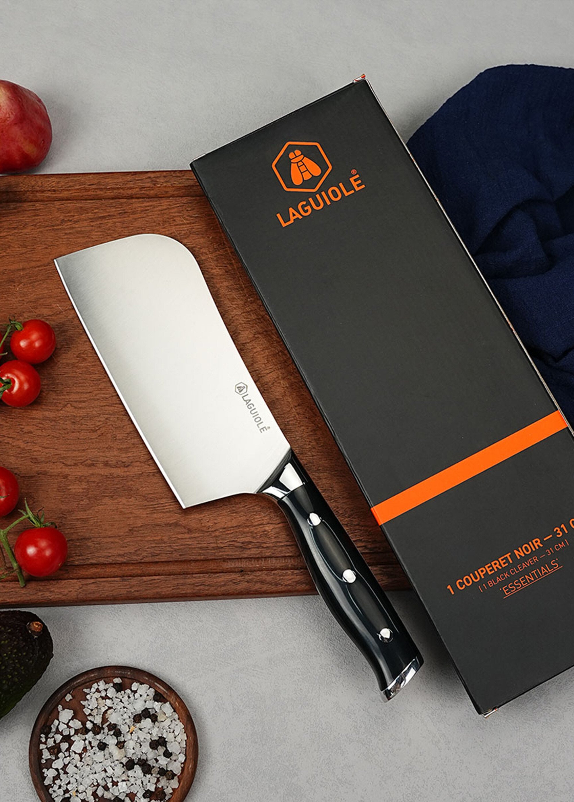 Couperet lame forgée acier, Essentials Noir 9170697 SI1