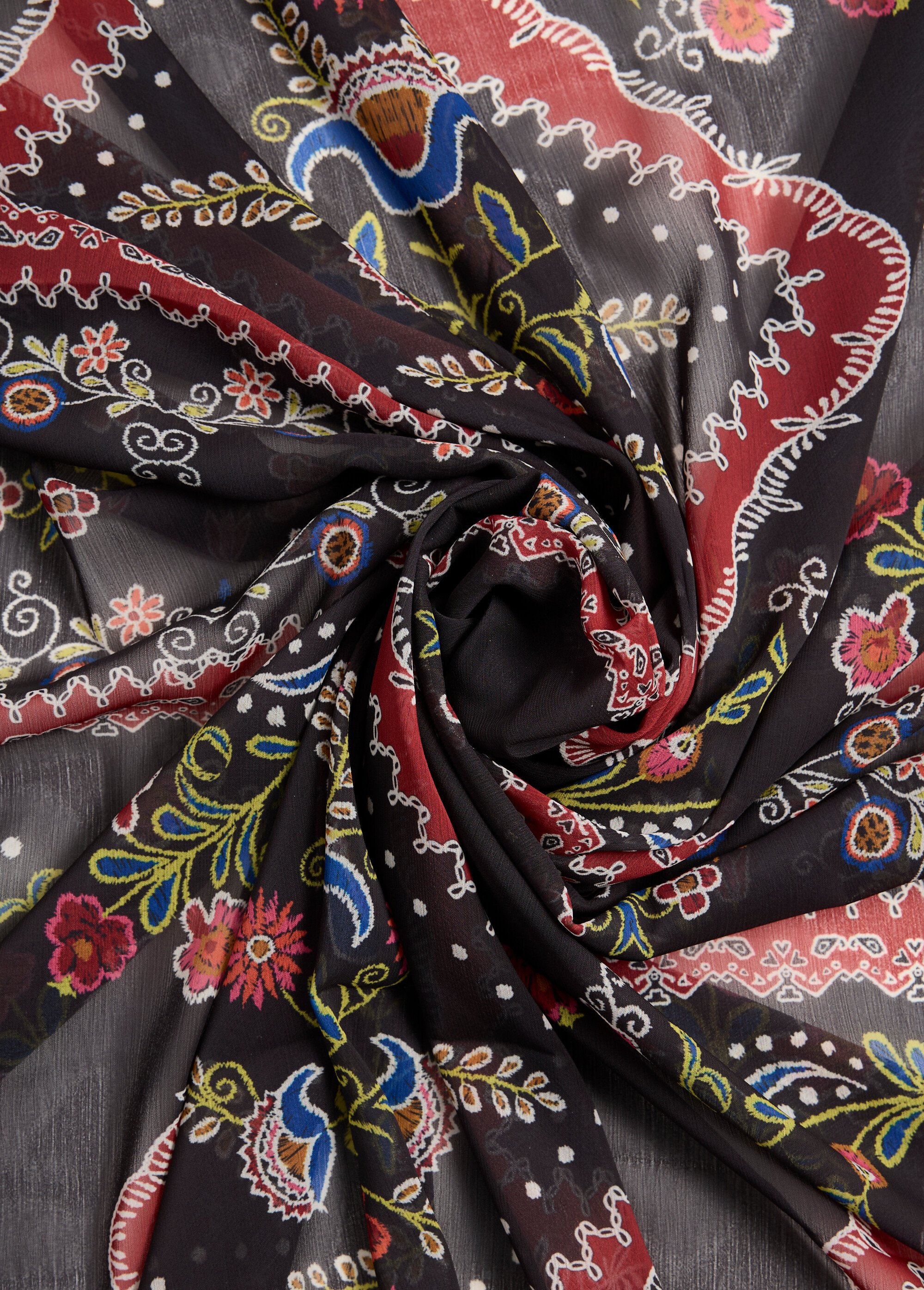 Coupon tissu voile imprimé fleurs 1N NOIR COT92260 FA1