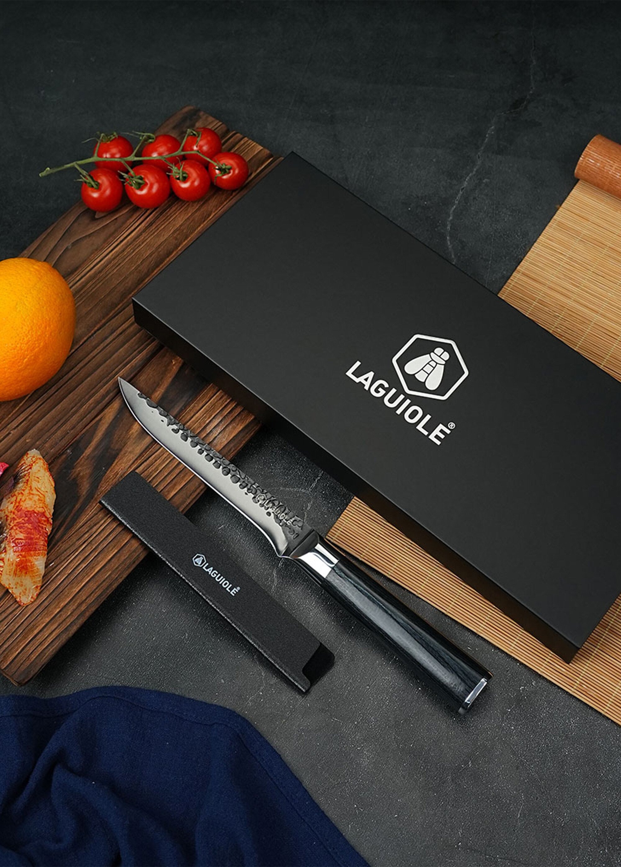 Couteau à désosser lame martelée + étui, Sen Noir 9171515 SI1